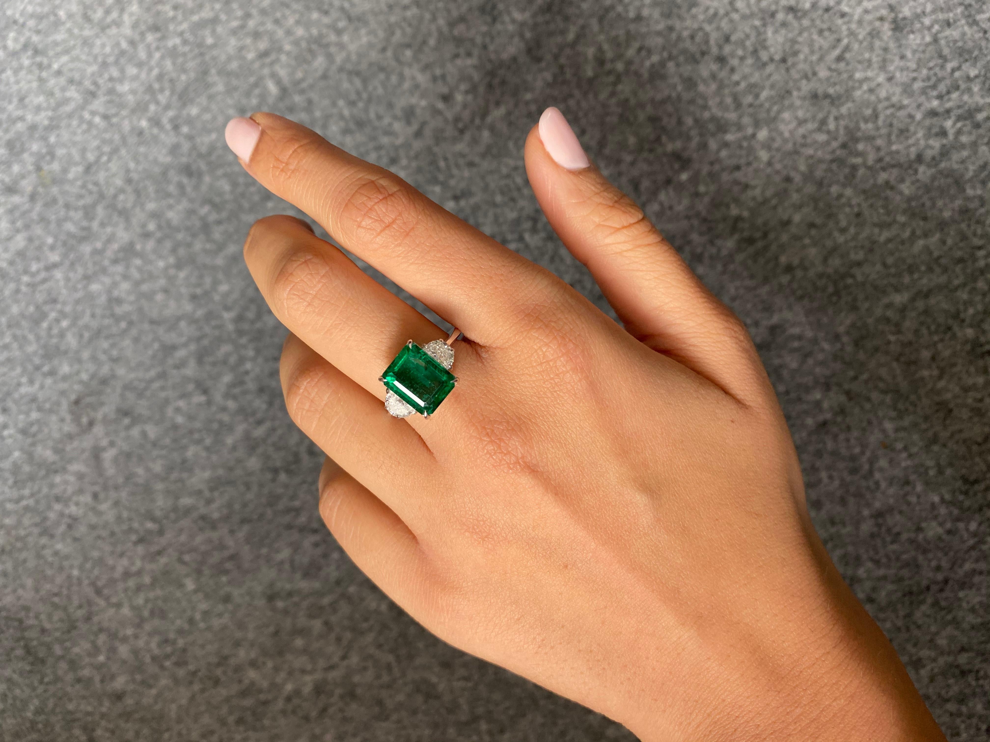 Certified 5.28 Carat Emerald and Diamond Three-Stone Engagement Ring 1