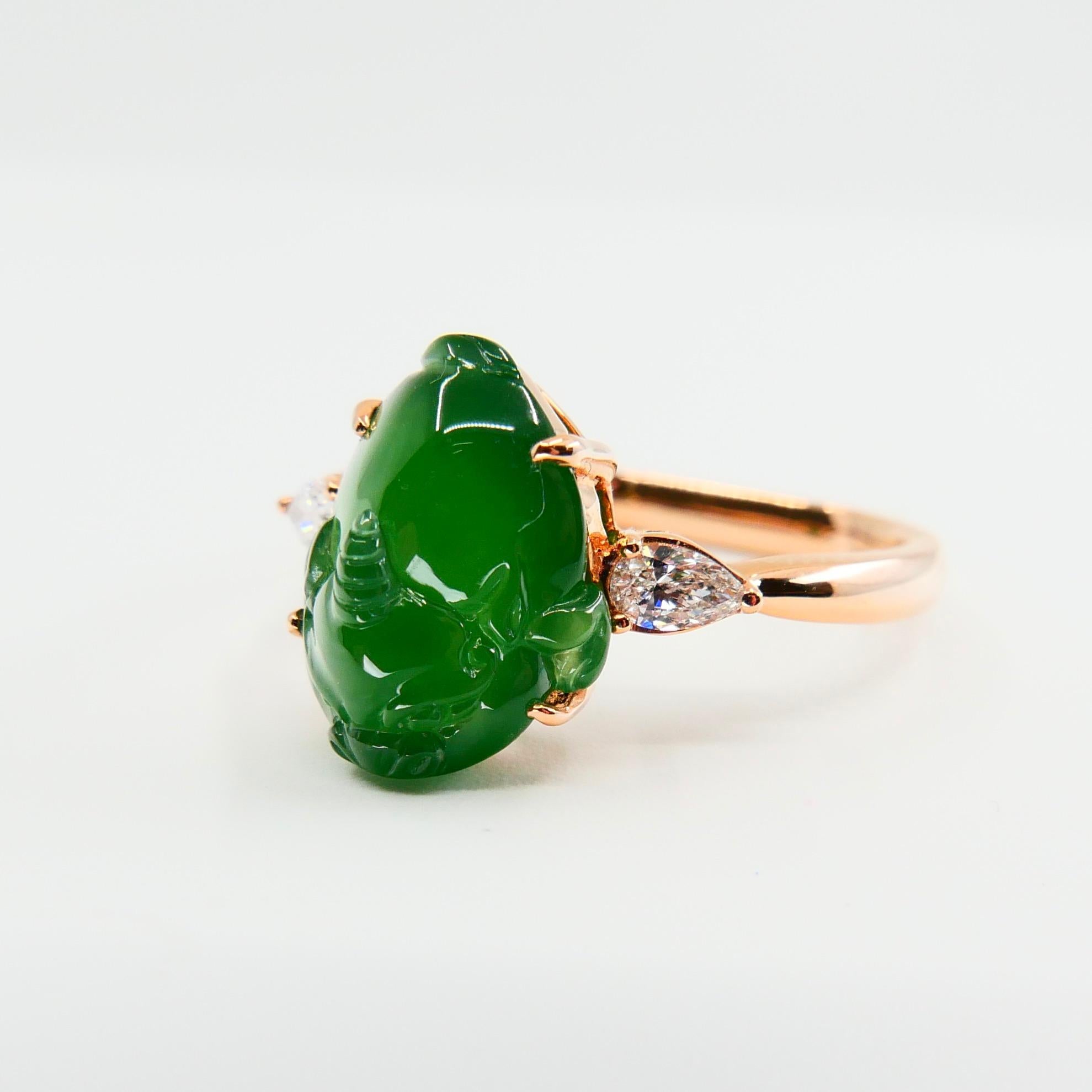 Certified 5.29 Carat Type A Jade and Diamond Cocktail Ring, Best Imperial Green 1