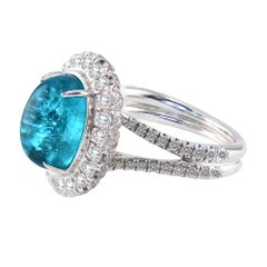 Certified 5.30 Carat Brazilian Paraiba Tourmaline Cabochon White Gold Ring
