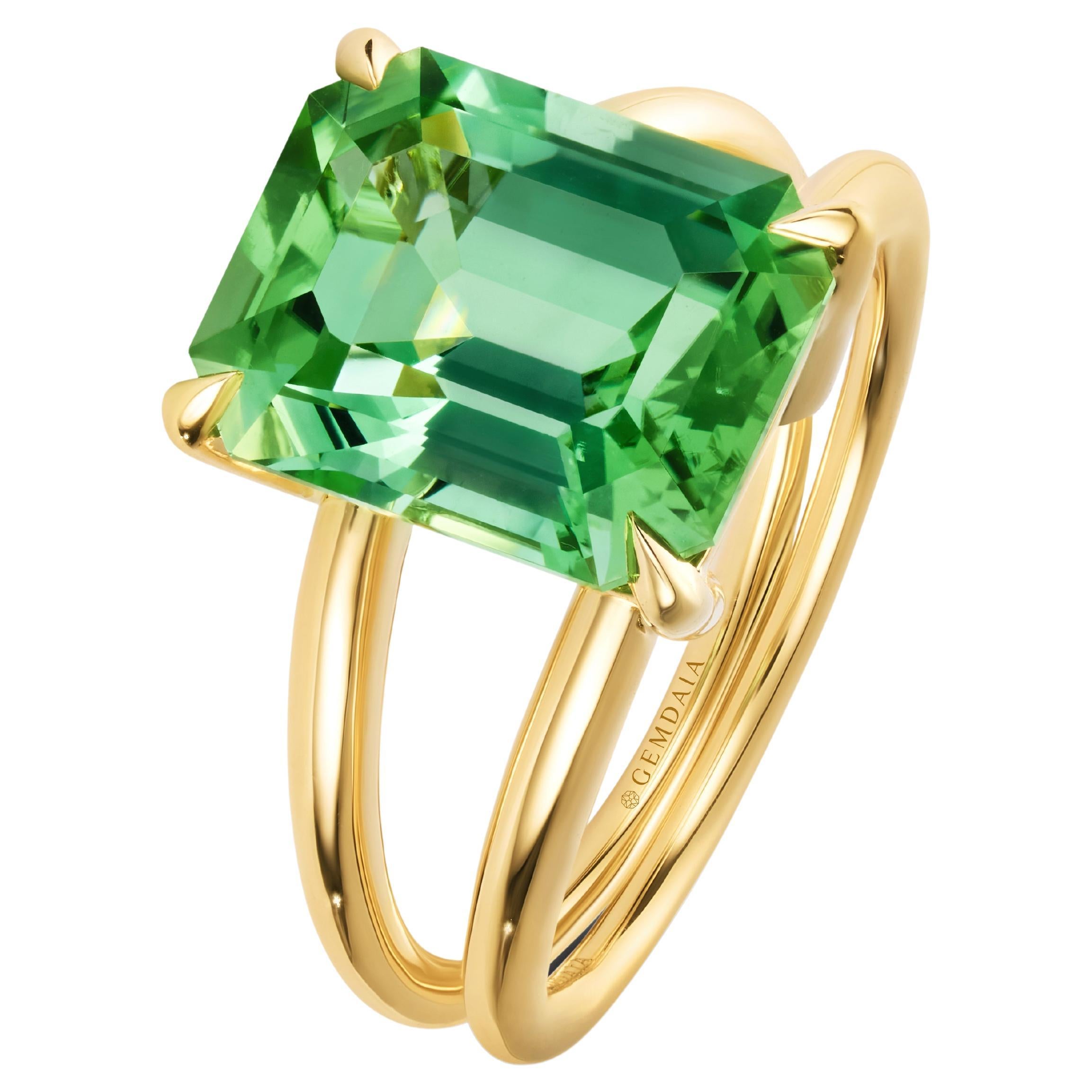 Emerald Cut Certified 5.30 Carat Neon Green Lagoon Tourmaline Cocktail Ring For Sale