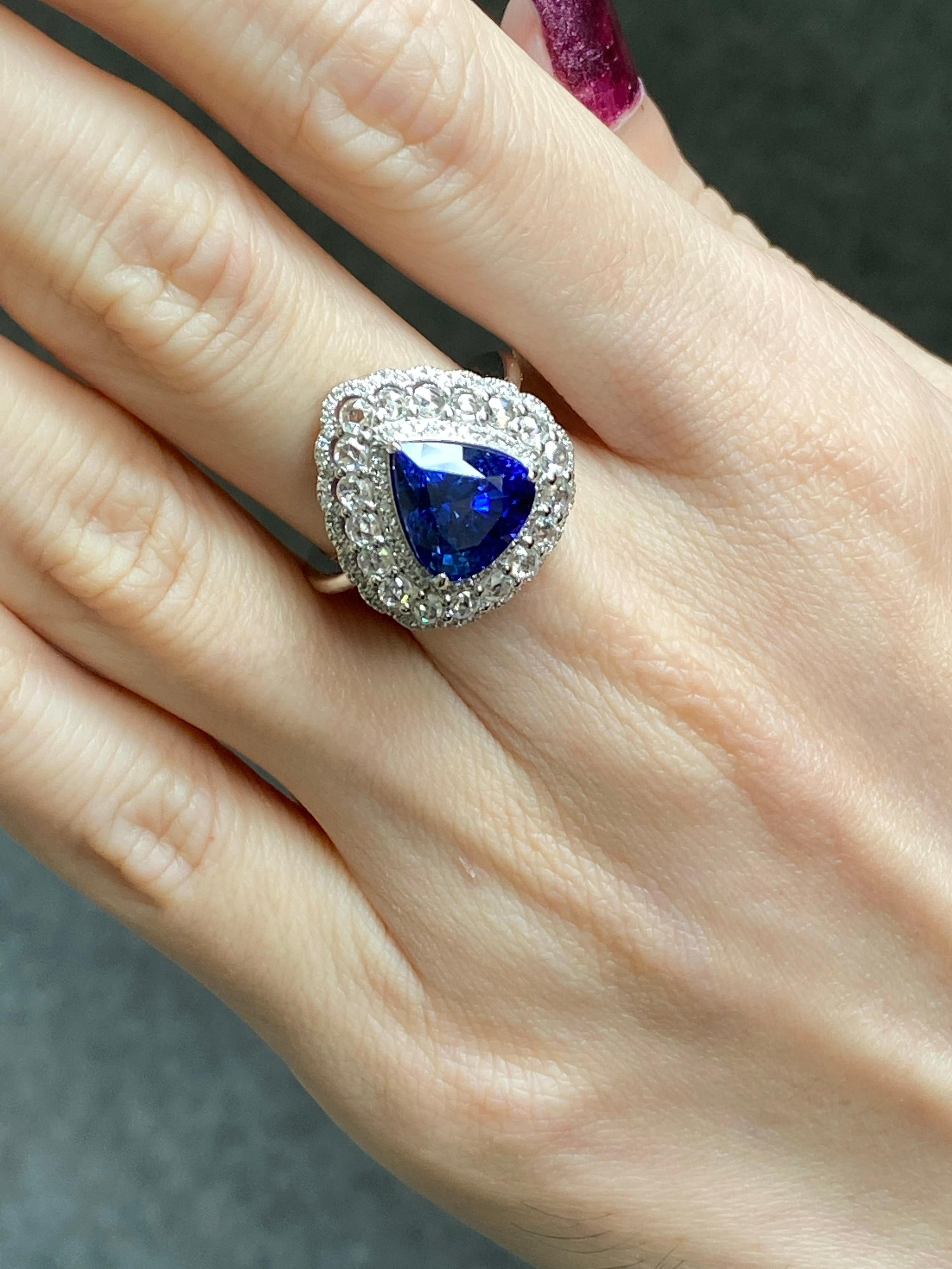 Certified 5.30 Carat Pear Shape Blue Sapphire and Diamond Engagement Ring 1