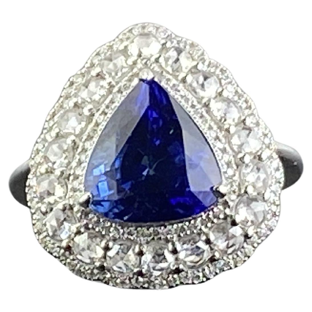 Certified 5.30 Carat Pear Shape Blue Sapphire and Diamond Engagement Ring