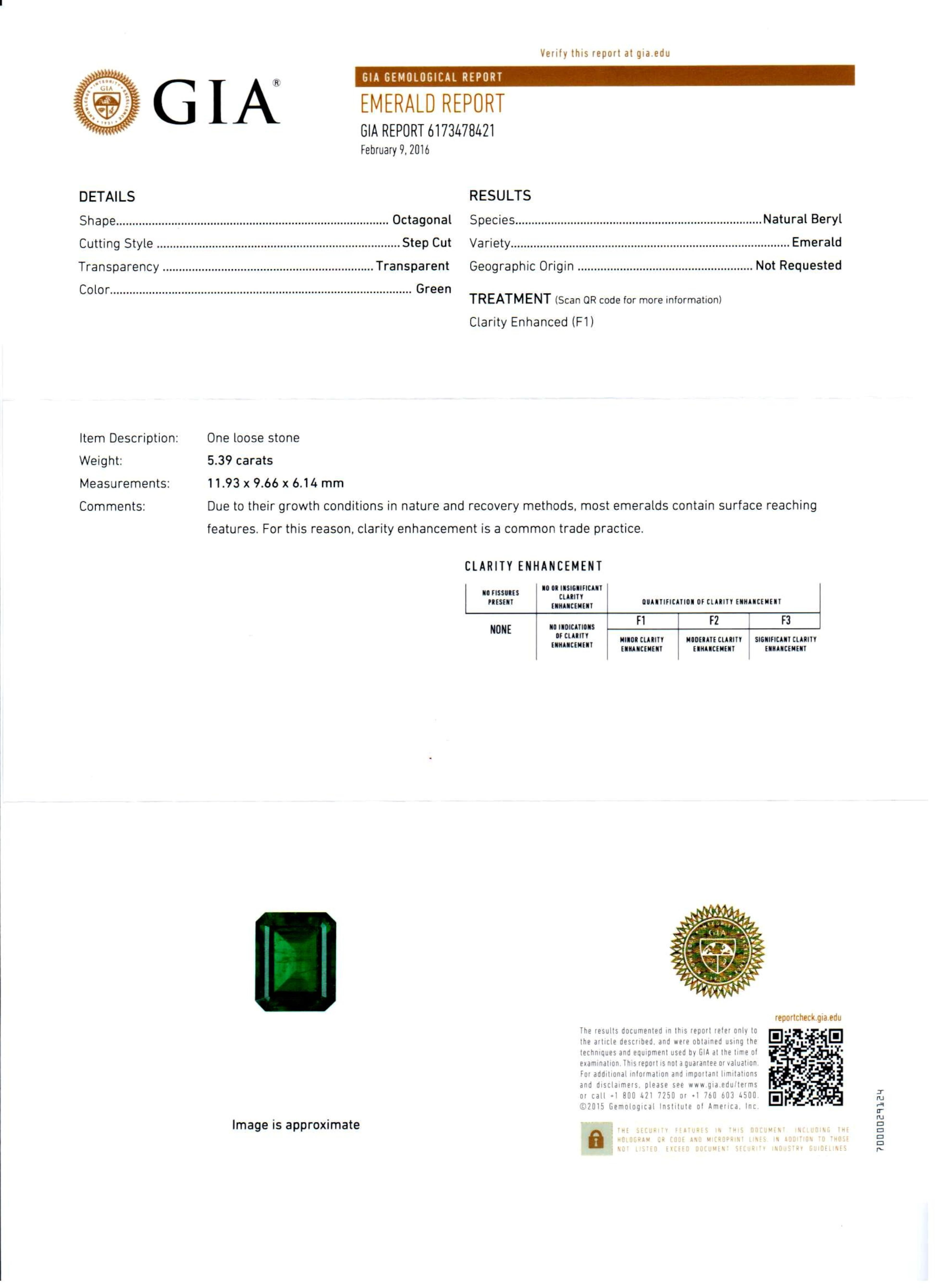 Certified 5.39 Carat Natural Green Emerald 18k White and Yellow Gold Ring In New Condition For Sale In Chicago, IL
