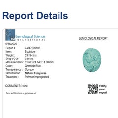 Certified 53.94 Carats Hand-Carved Natural Arizona Turquoise Cameo Gemstone