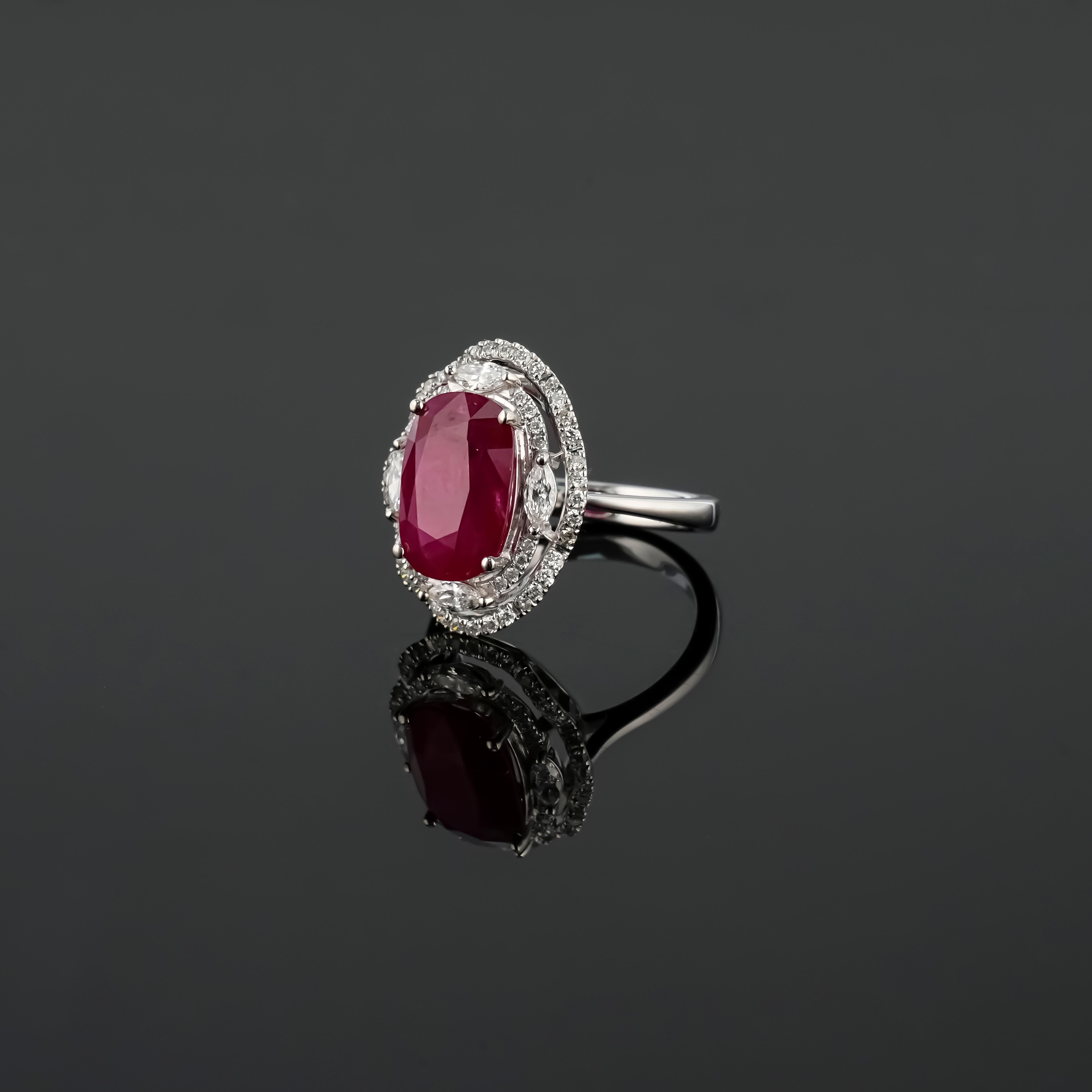 Art Deco Certified 5.40 Carat Burma Ruby and Diamond Cocktail Ring For Sale