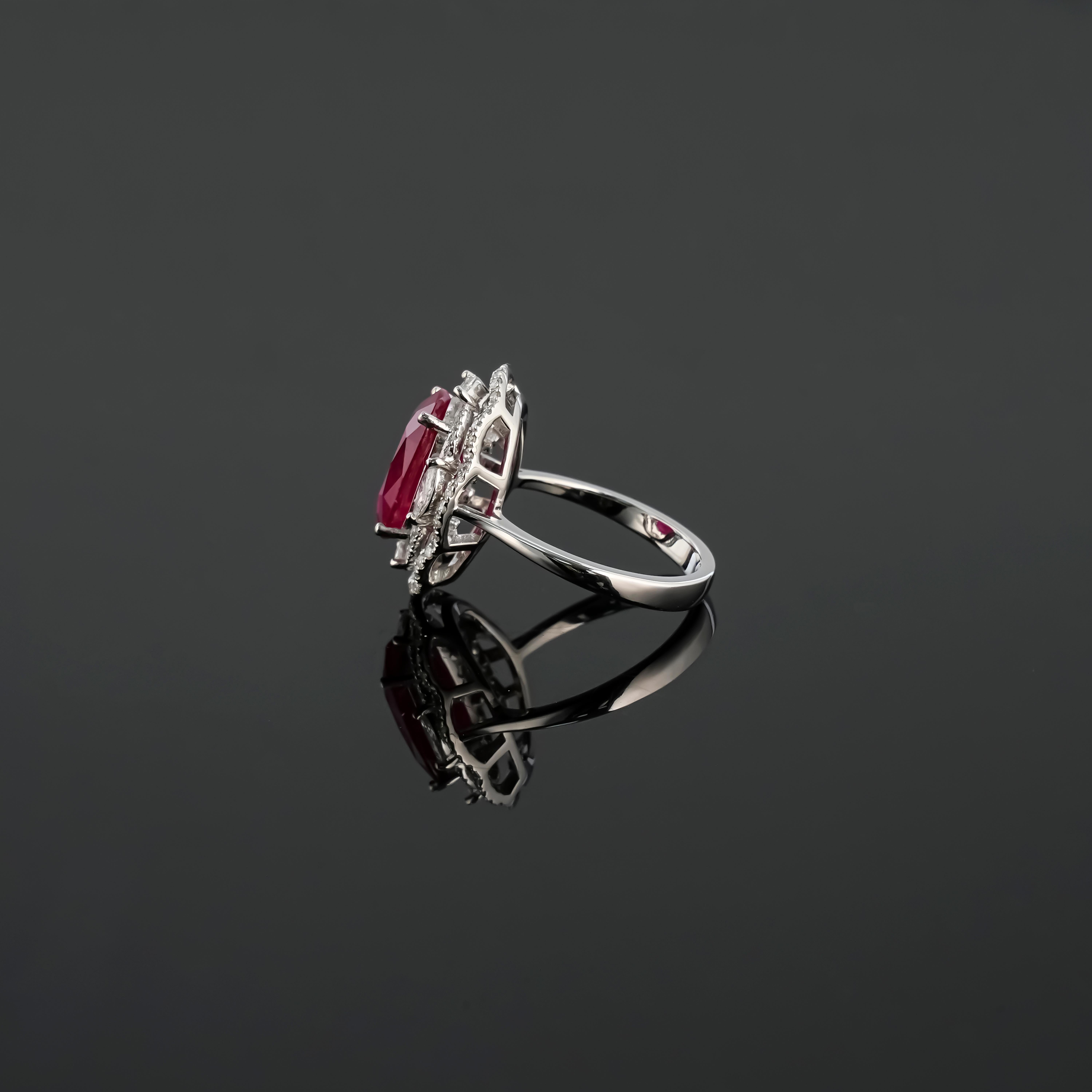 Oval Cut Certified 5.40 Carat Burma Ruby and Diamond Cocktail Ring For Sale
