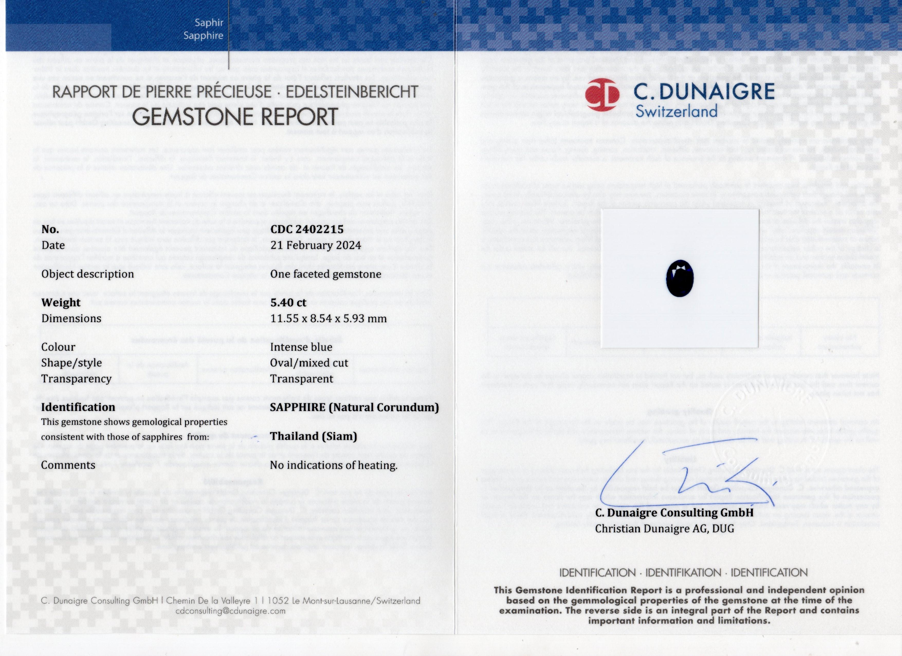 Certified 5.40 Carat Natural Intense Blue Sapphire & Diamond Halo Ring In New Condition For Sale In Bangkok, Bangkok