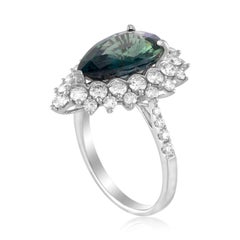 Certified 5.40 Carat No Heat Greenish Blue Sapphire Diamond Gold Ring