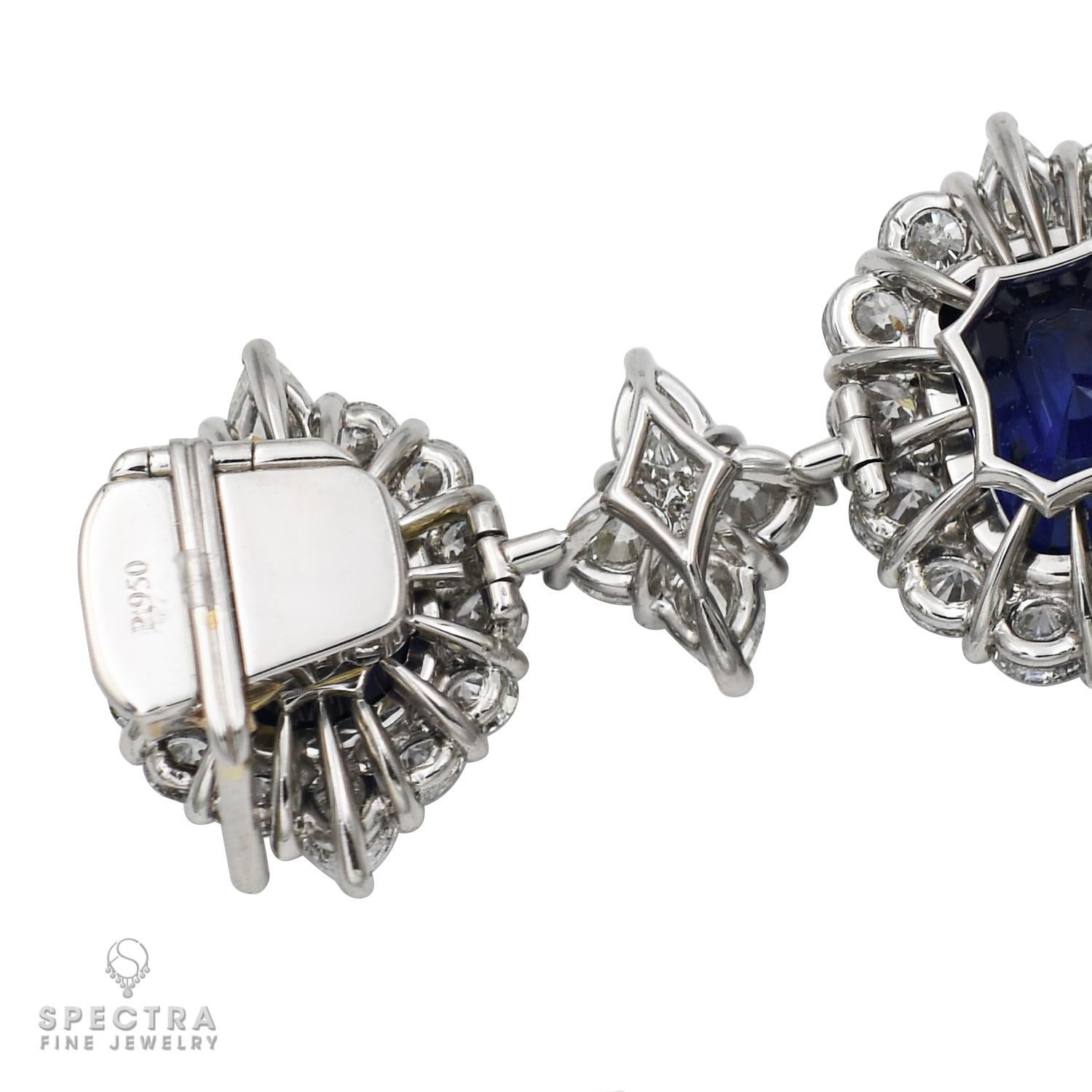 Cushion Cut Spectra Fine Jewelry C.Dunaigre Certified Ceylon Sapphire Diamond Bracelet For Sale