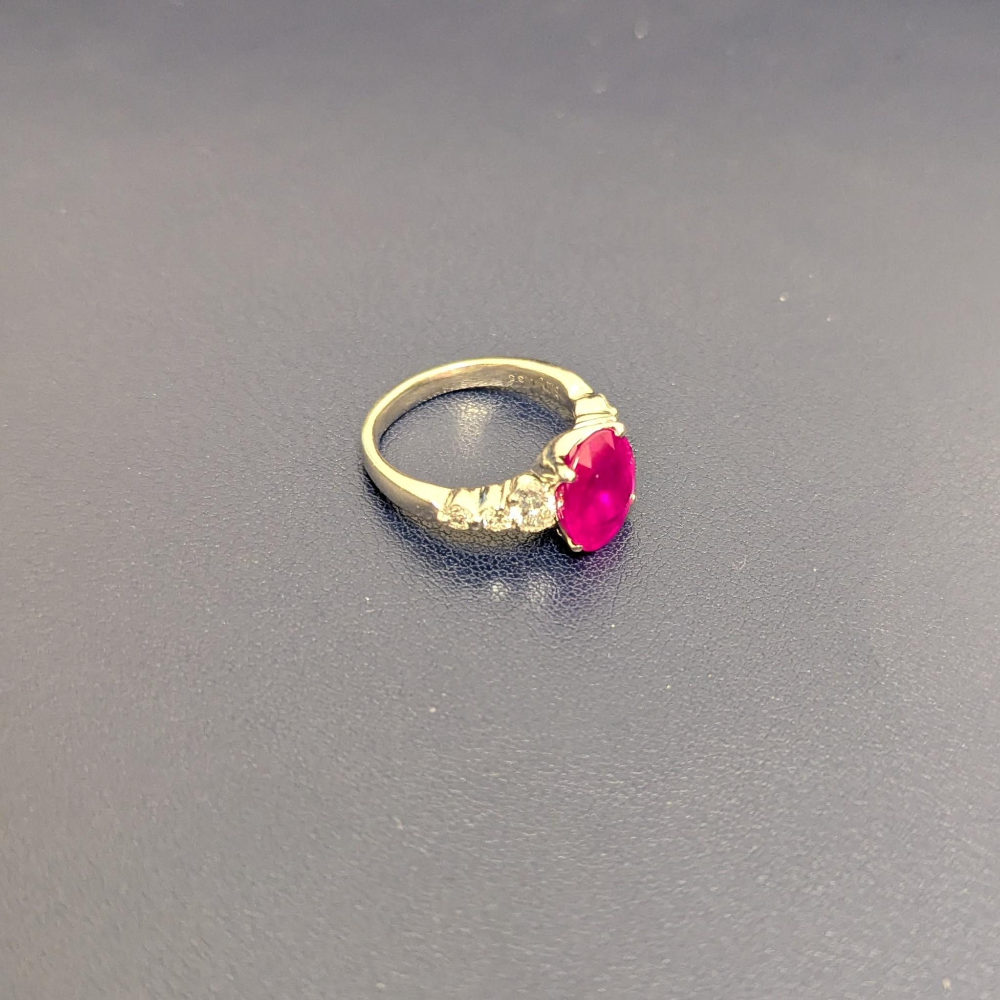 Oval Cut Certified 5.48 Carat Vietnamese Ruby Diamond Platinum Ring For Sale