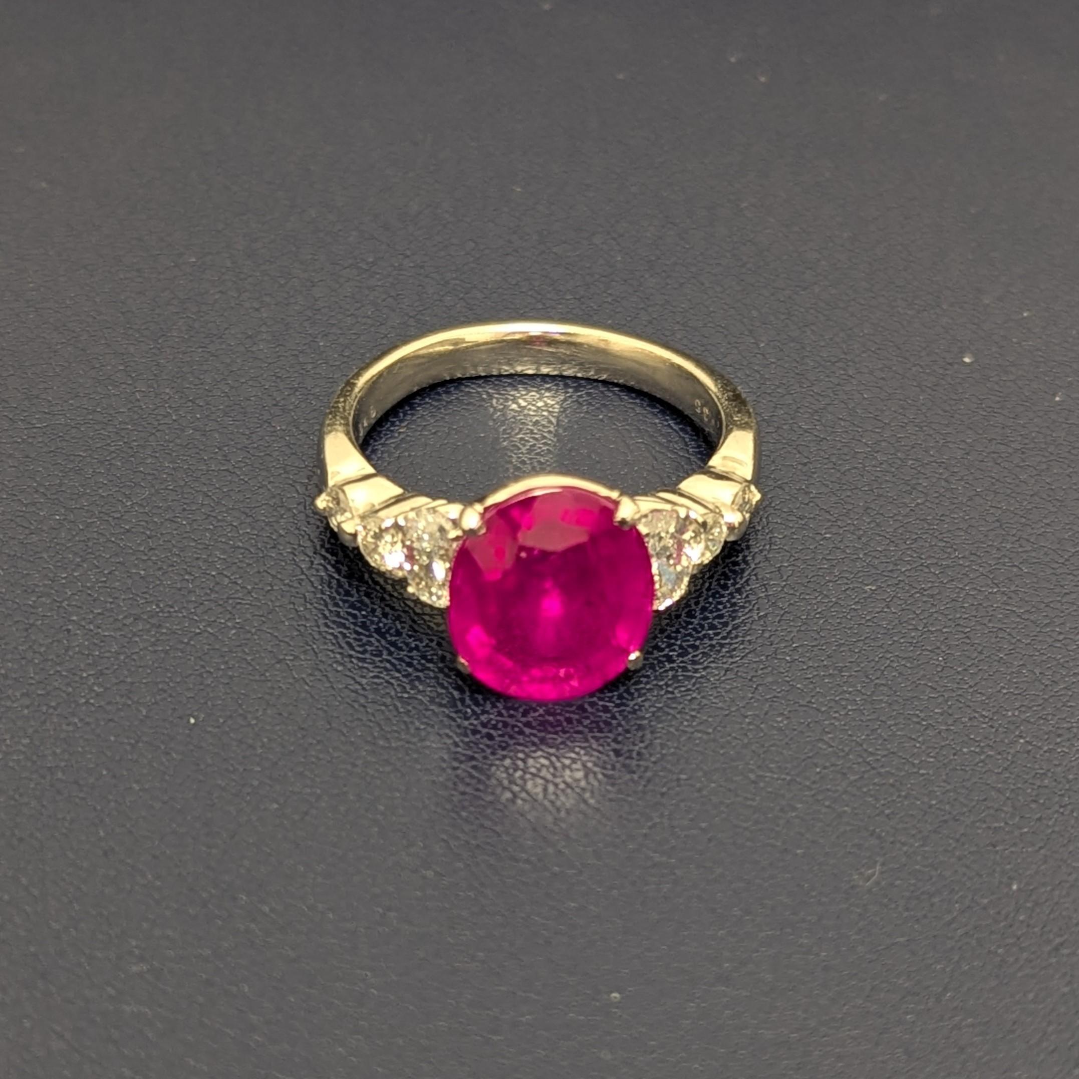 Women's Certified 5.48 Carat Vietnamese Ruby Diamond Platinum Ring For Sale