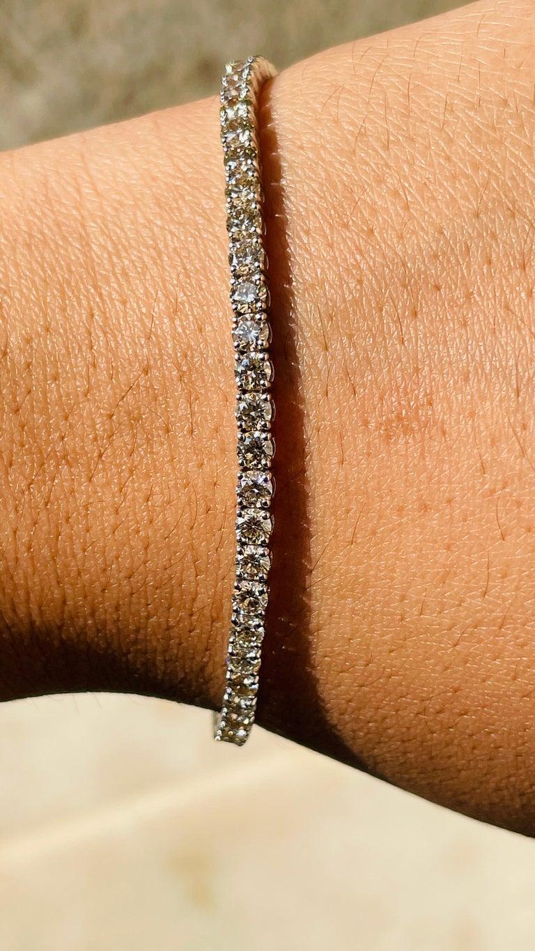 Bracciale tennis con diamanti rotondi certificati da 5,5 CTW in oro bianco 18k Regalo di nozze in vendita 3