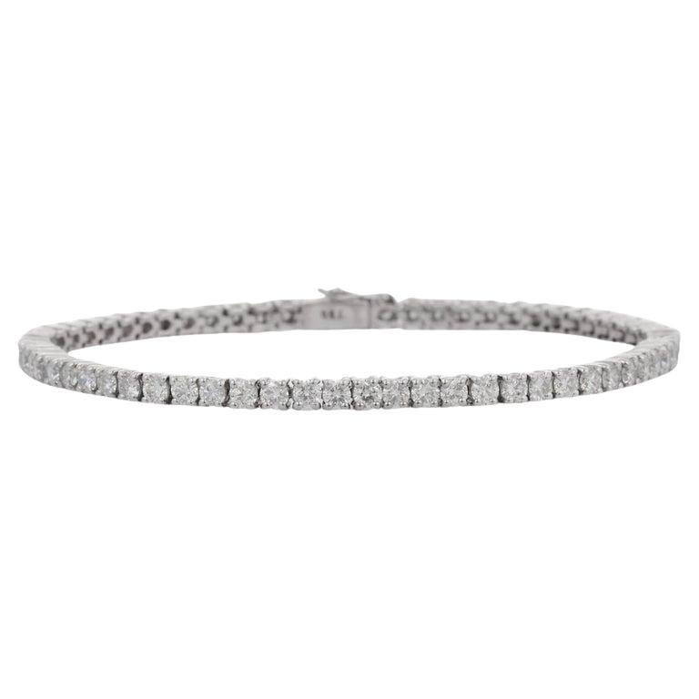 Bracciale tennis con diamanti rotondi certificati da 5,5 CTW in oro bianco 18k Regalo di nozze in vendita