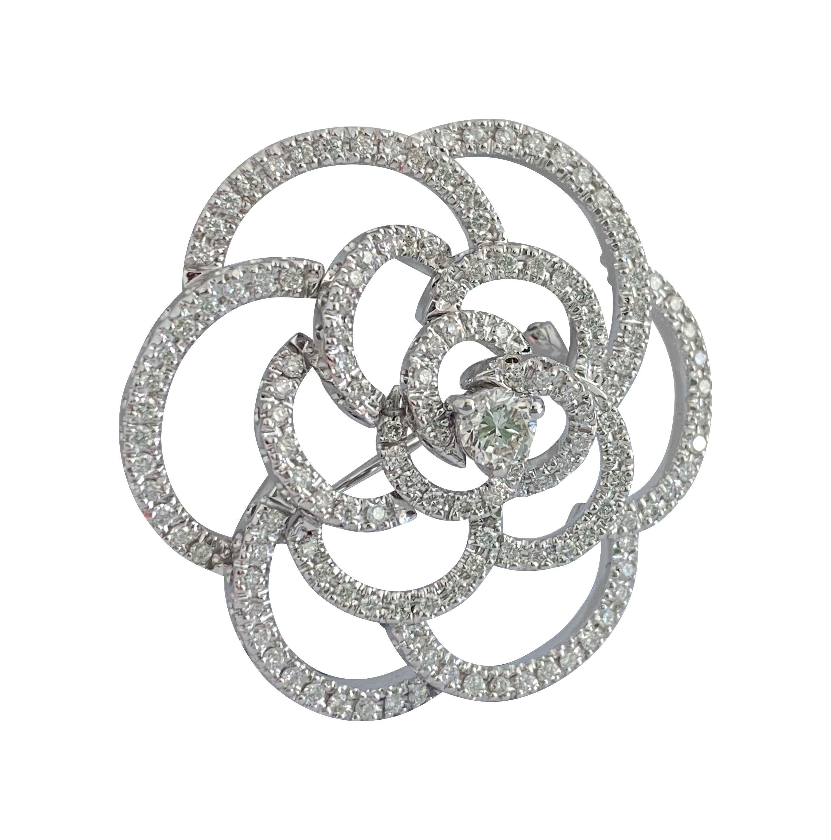 Art Deco Certified, 5.50 Carat Diamond and White Gold Pin For Sale
