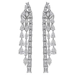 Certified 5.53 Carat SI/H Diamond Long Dangle Drop Earrings 14k White Gold