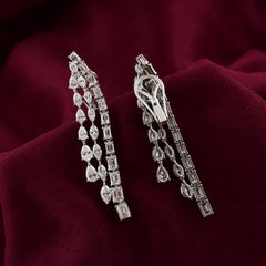 Certified 5.53 Carat SI/H Diamond Long Dangle Drop Earrings 18k White Gold