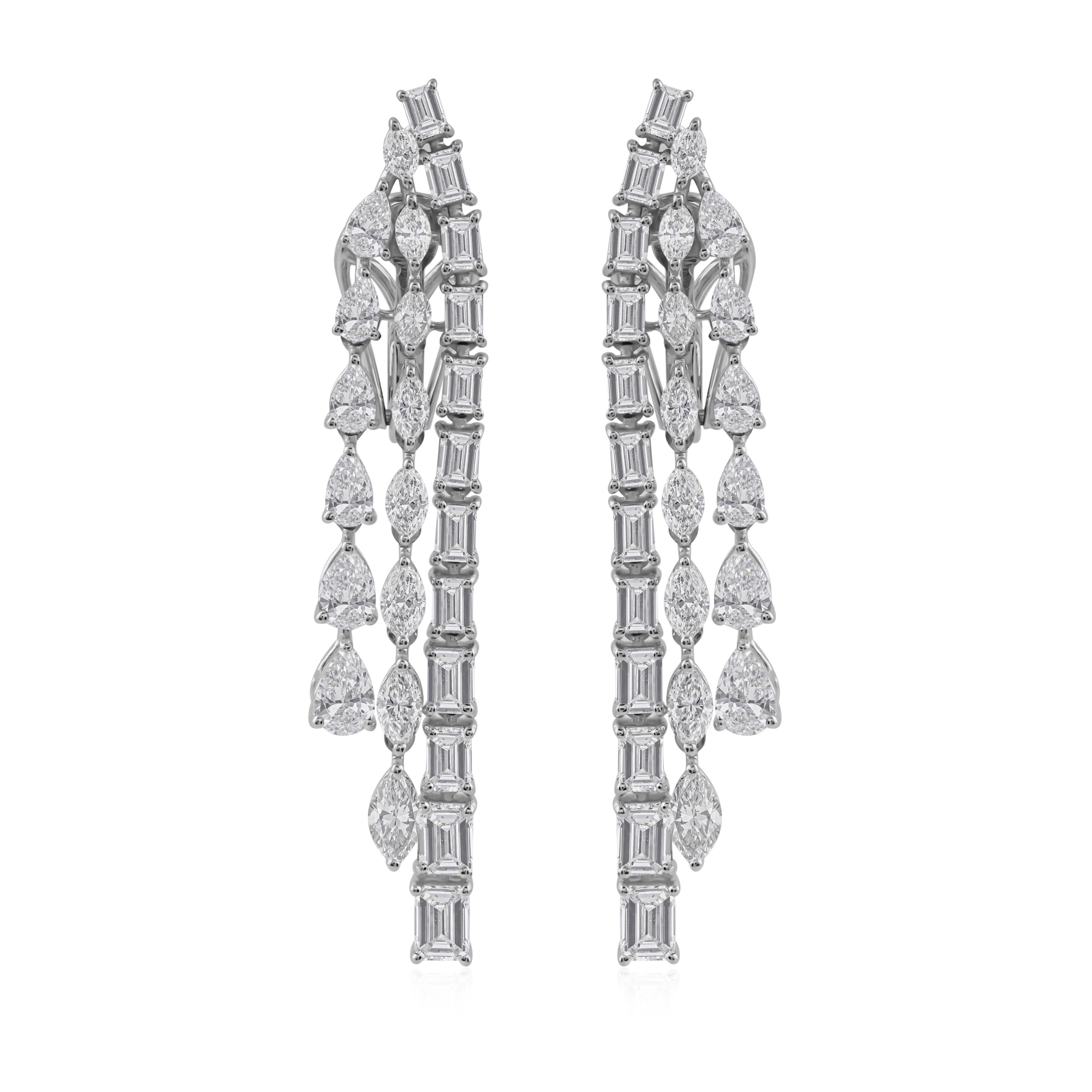 Modern Certified 5.53 Carat SI/H Diamond Long Dangle Drop Earrings 18k White Gold For Sale