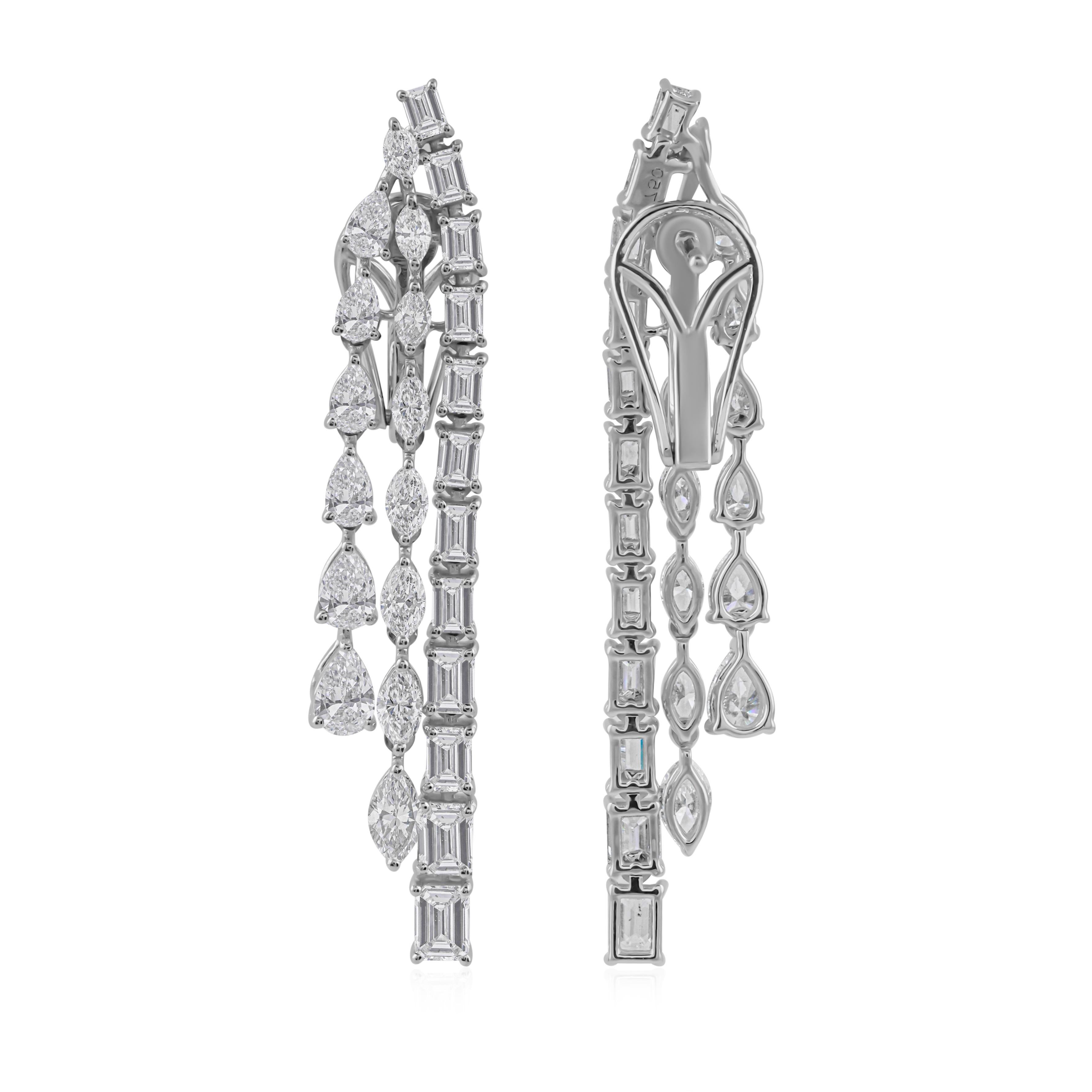 Mixed Cut Certified 5.53 Carat SI/H Diamond Long Dangle Drop Earrings 18k White Gold For Sale