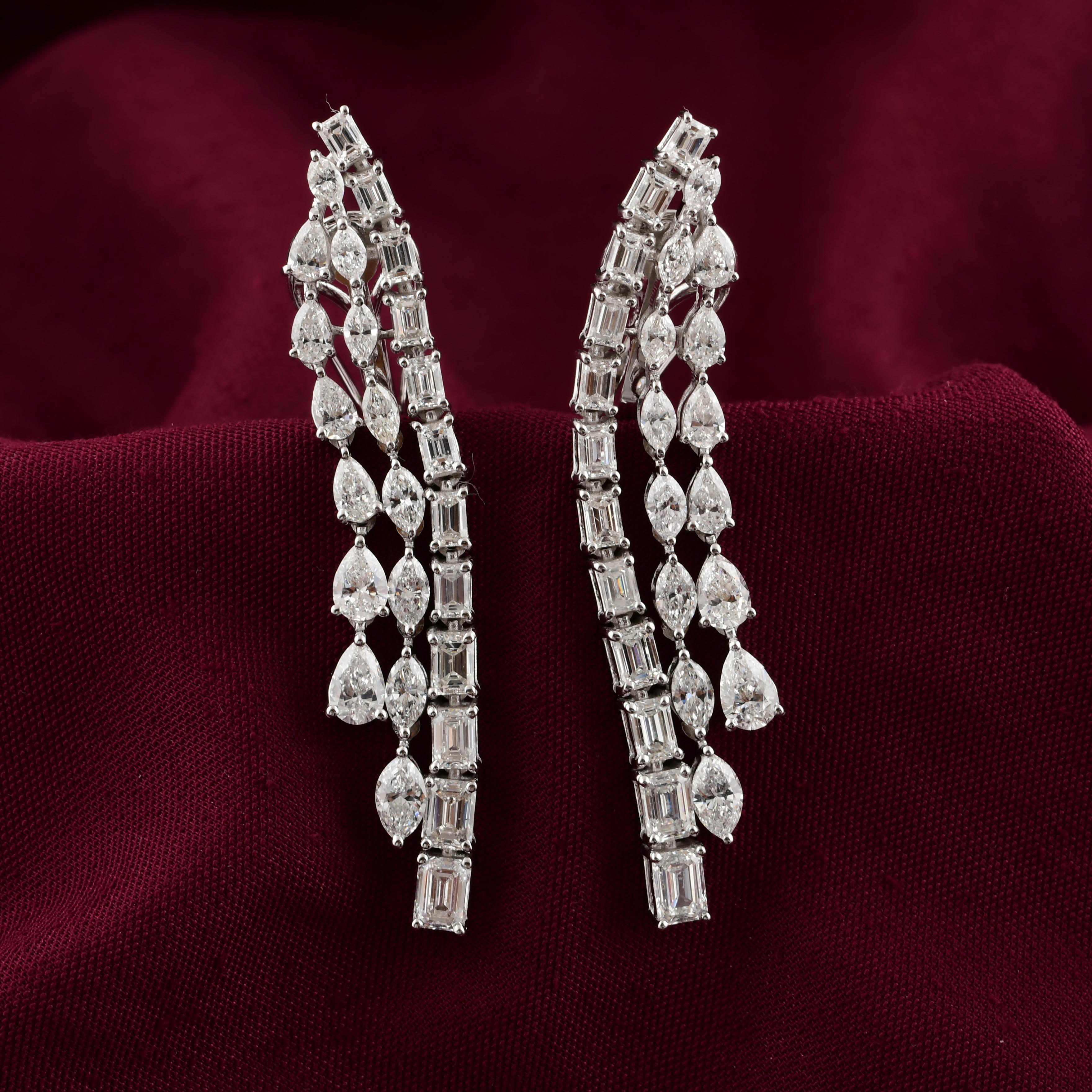 Certified 5.53 Carat SI/H Diamond Long Dangle Drop Earrings 18k White Gold In New Condition For Sale In Diera, Dubai