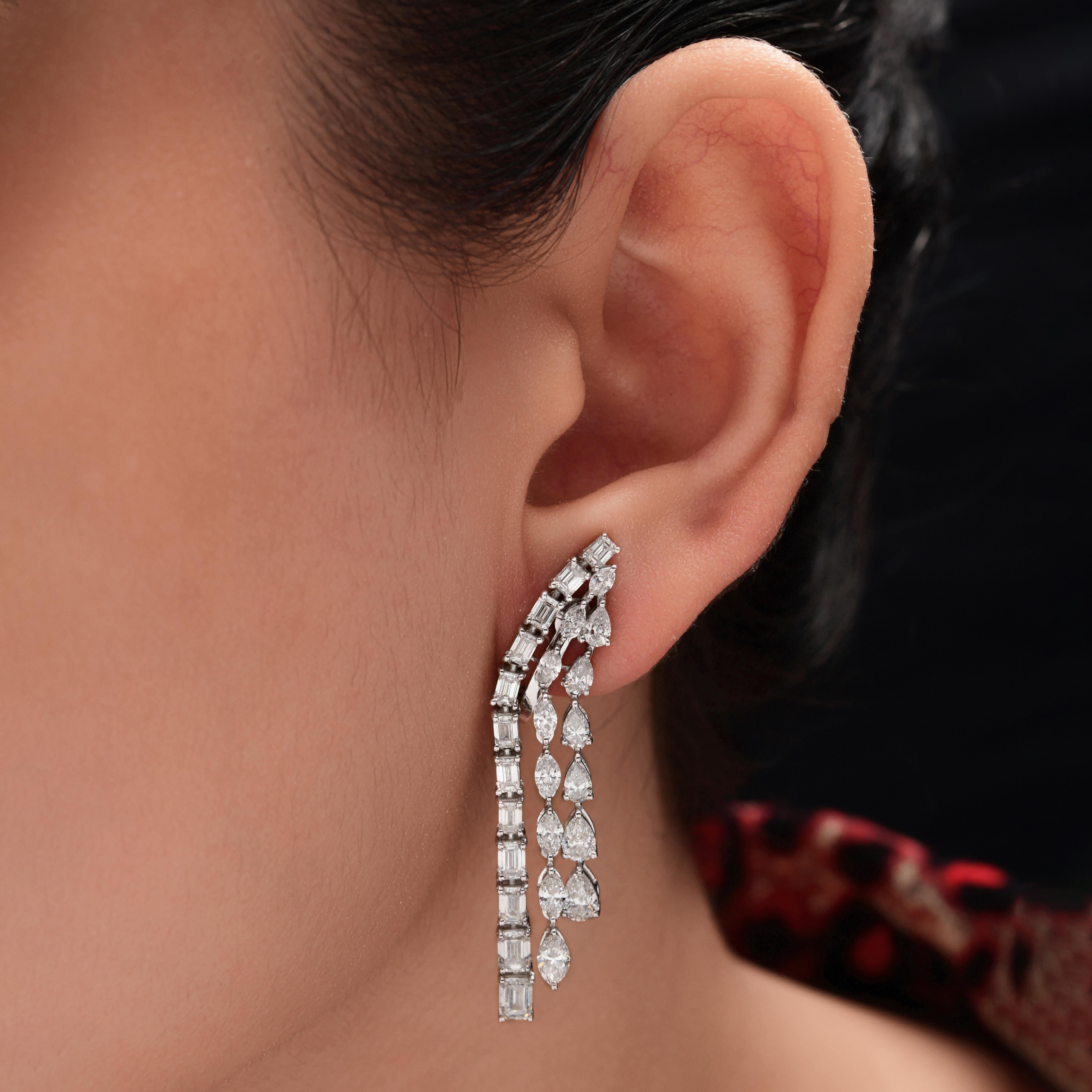 Women's Certified 5.53 Carat SI/H Diamond Long Dangle Drop Earrings 18k White Gold For Sale