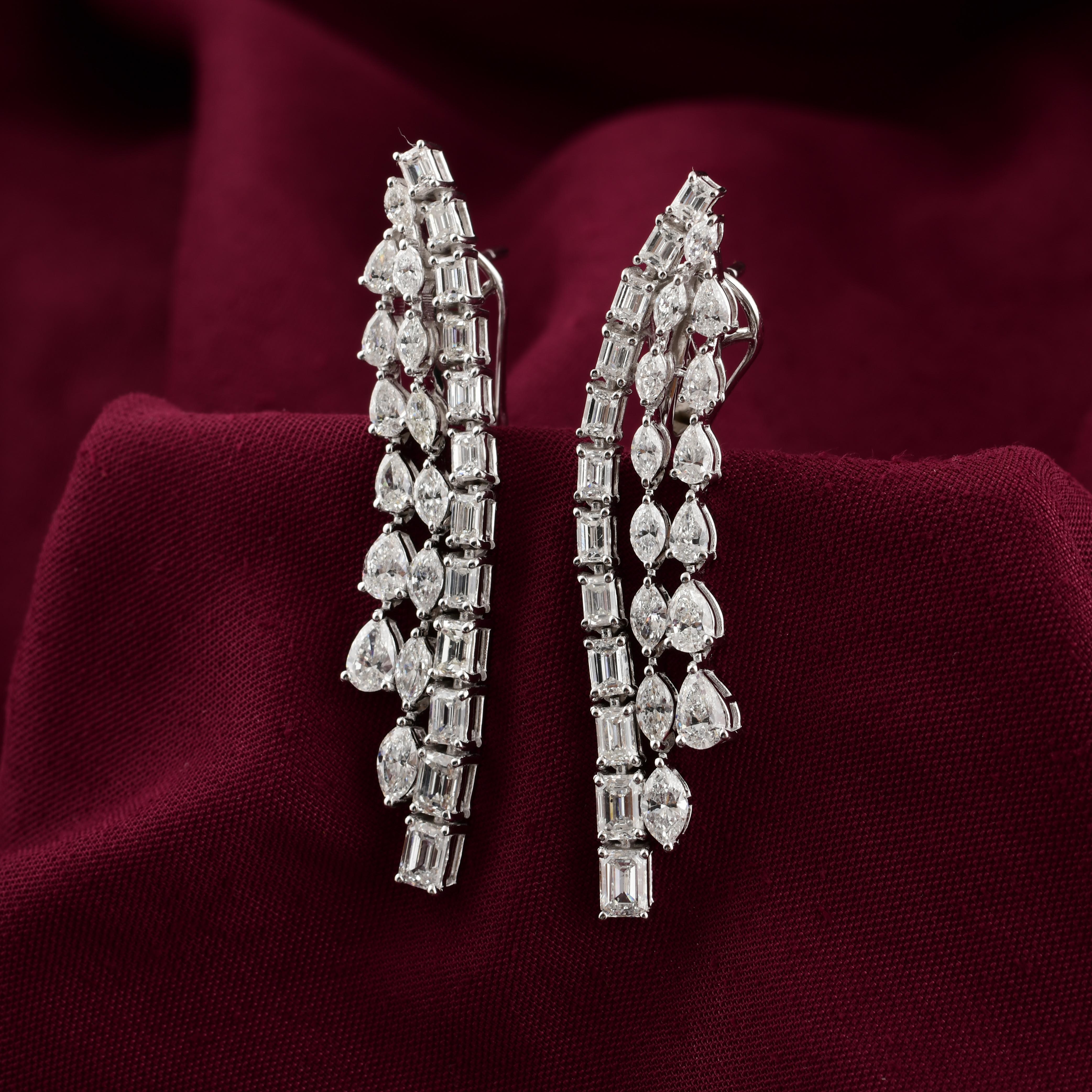 Certified 5.53 Carat SI/H Diamond Long Dangle Drop Earrings 18k White Gold For Sale 1