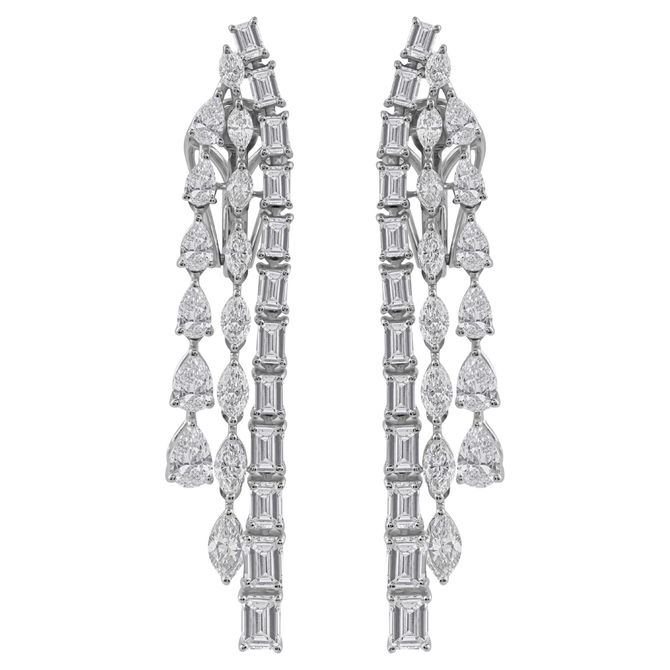 Certified 5.53 Carat SI/H Diamond Long Dangle Drop Earrings 18k White Gold For Sale