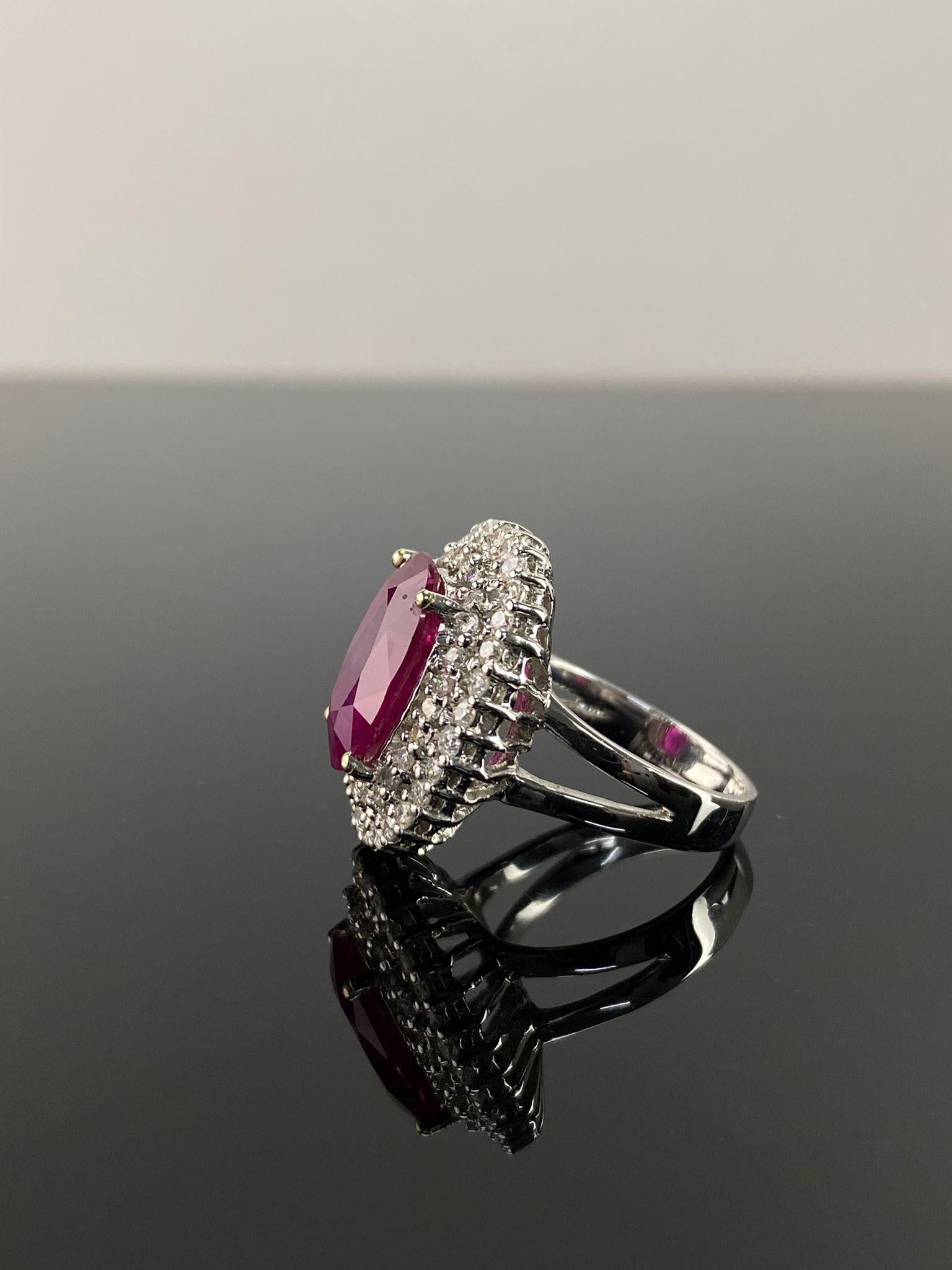 Modern Certified 5.59 Carat Ruby and Diamond Cocktail Engagement Ring