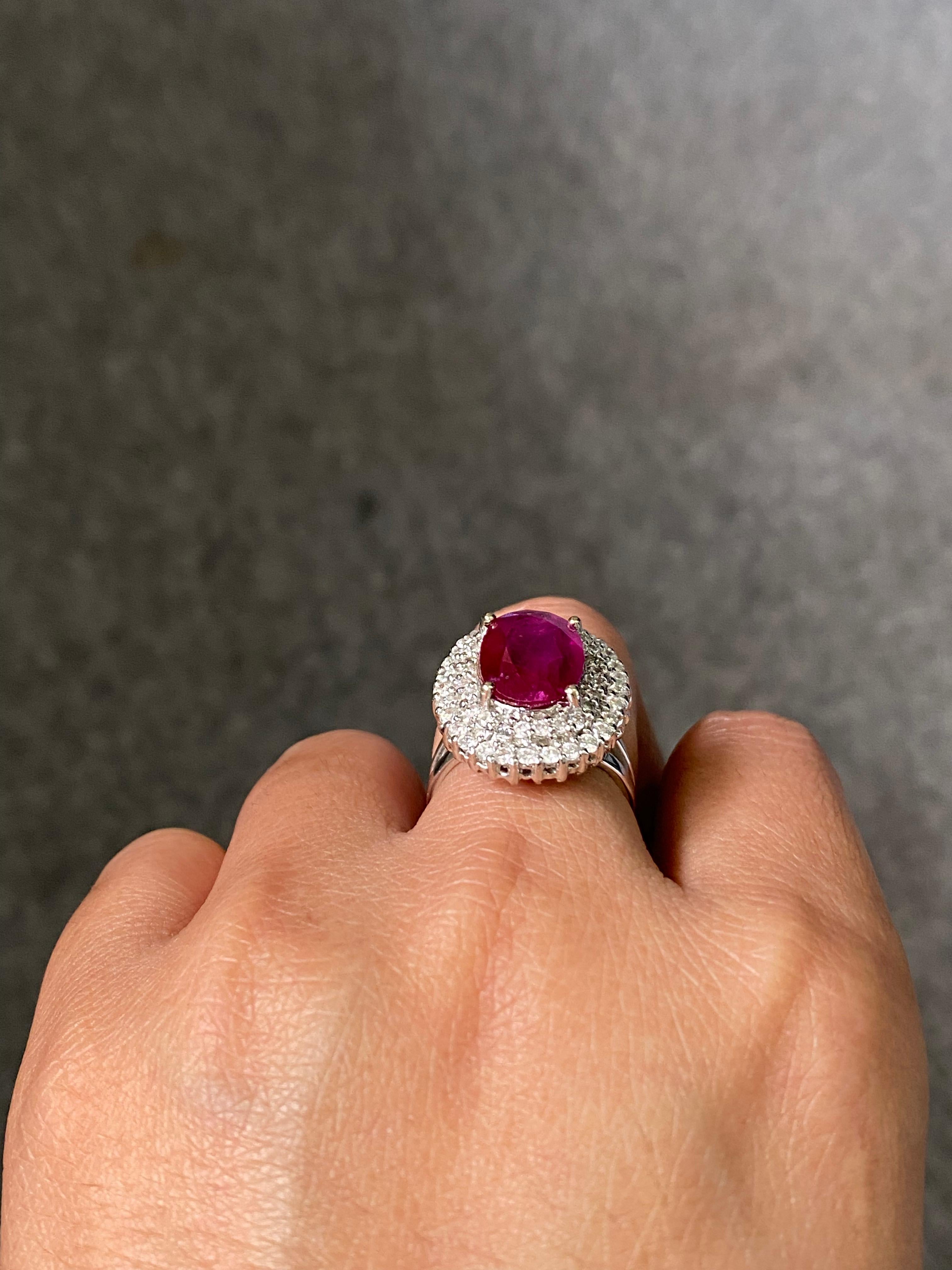 Women's or Men's Certified 5.59 Carat Ruby and Diamond Cocktail Engagement Ring