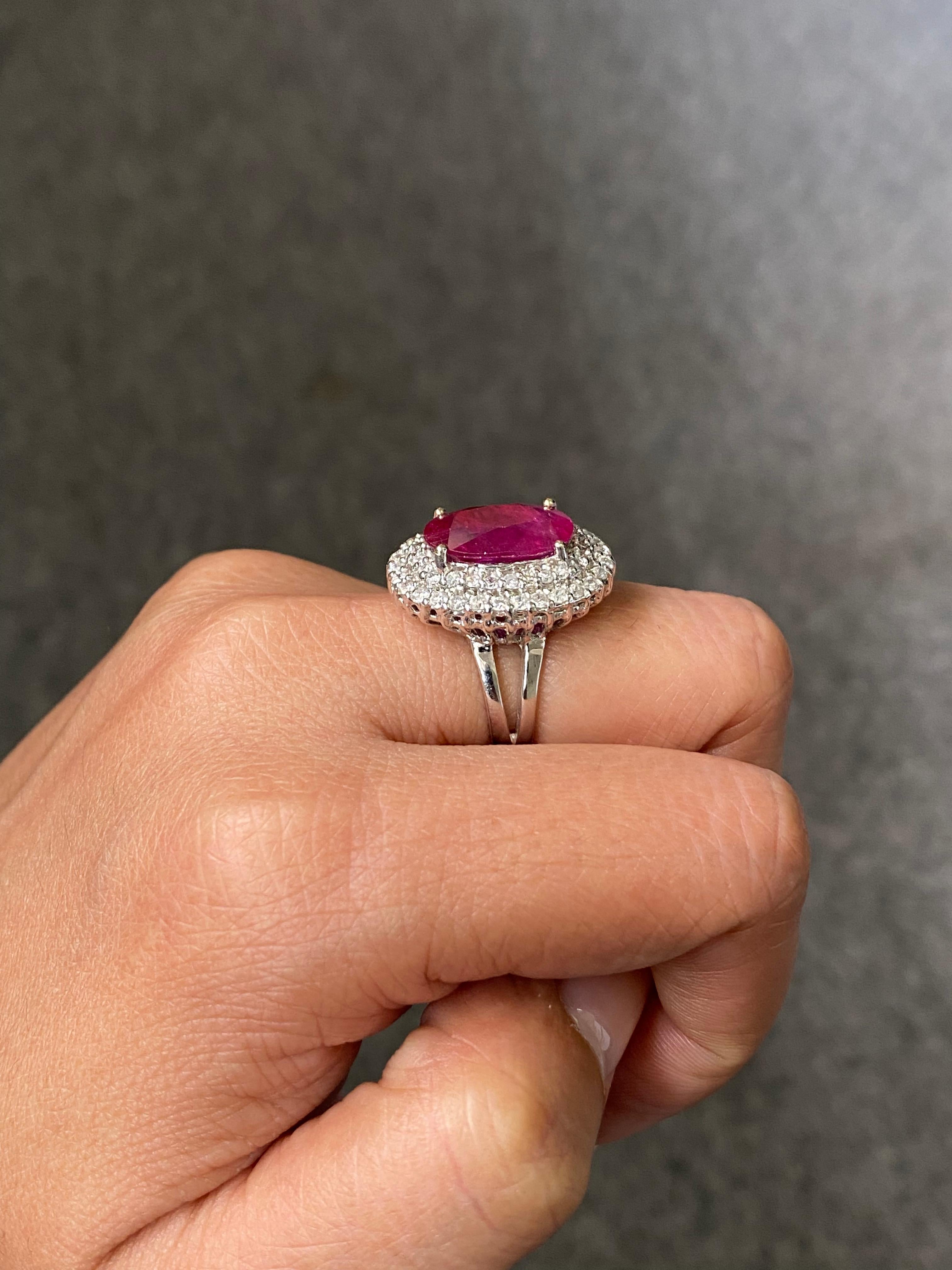 Certified 5.59 Carat Ruby and Diamond Cocktail Engagement Ring 1