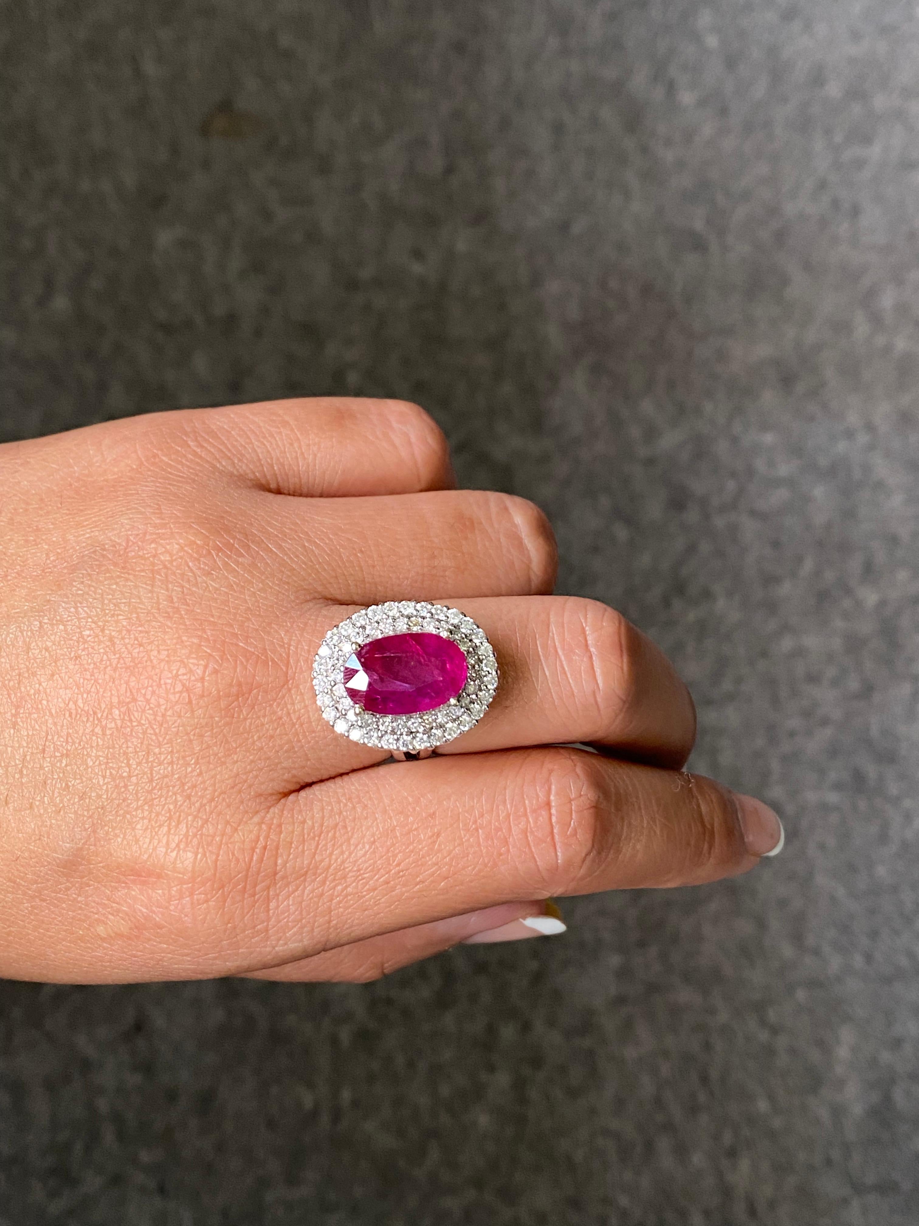 Certified 5.59 Carat Ruby and Diamond Cocktail Engagement Ring 2