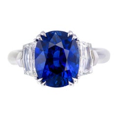 Certified 5.60 Carat Royal Blue Sapphire & Diamond 3 Stone Ring