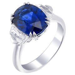 Certified 5.60 Carat Royal Blue Sapphire & Diamond 3 Stone Ring