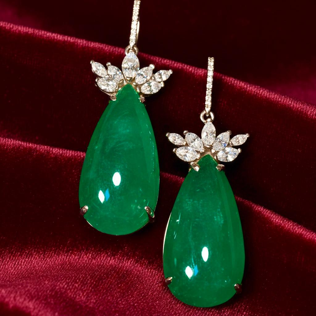 Contemporaneo Orecchini certificati con smeraldo colombiano e diamanti da 56,27 carati 18 carati in vendita