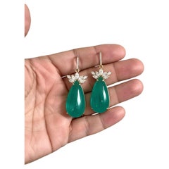 Certified 56.27 Carat Colombian Emerald and Diamond Earrings 18K