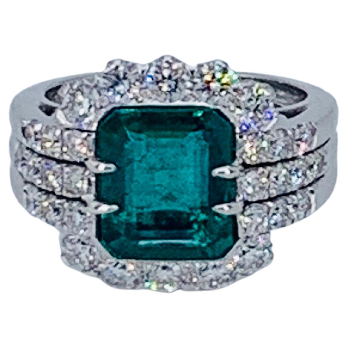 5.66 Carat Colombian Emerald Floral Designed Diamond Cocktail Ring For Sale