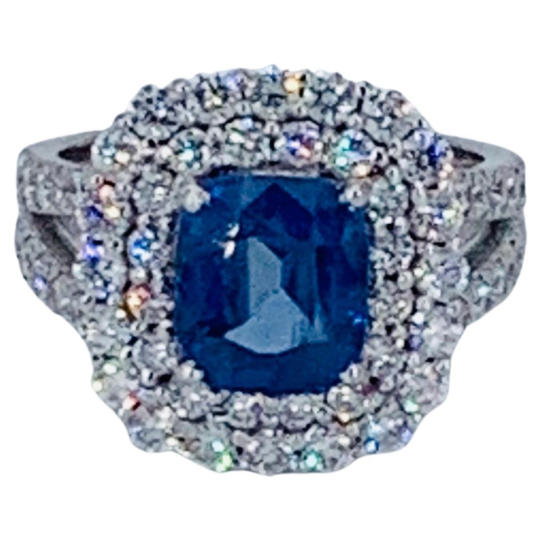 Contemporary 4.93 Carat Sapphire Double Diamond Halo Cocktail Ring For Sale