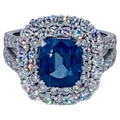 4.93 Carat Sapphire Double Diamond Halo Cocktail Ring