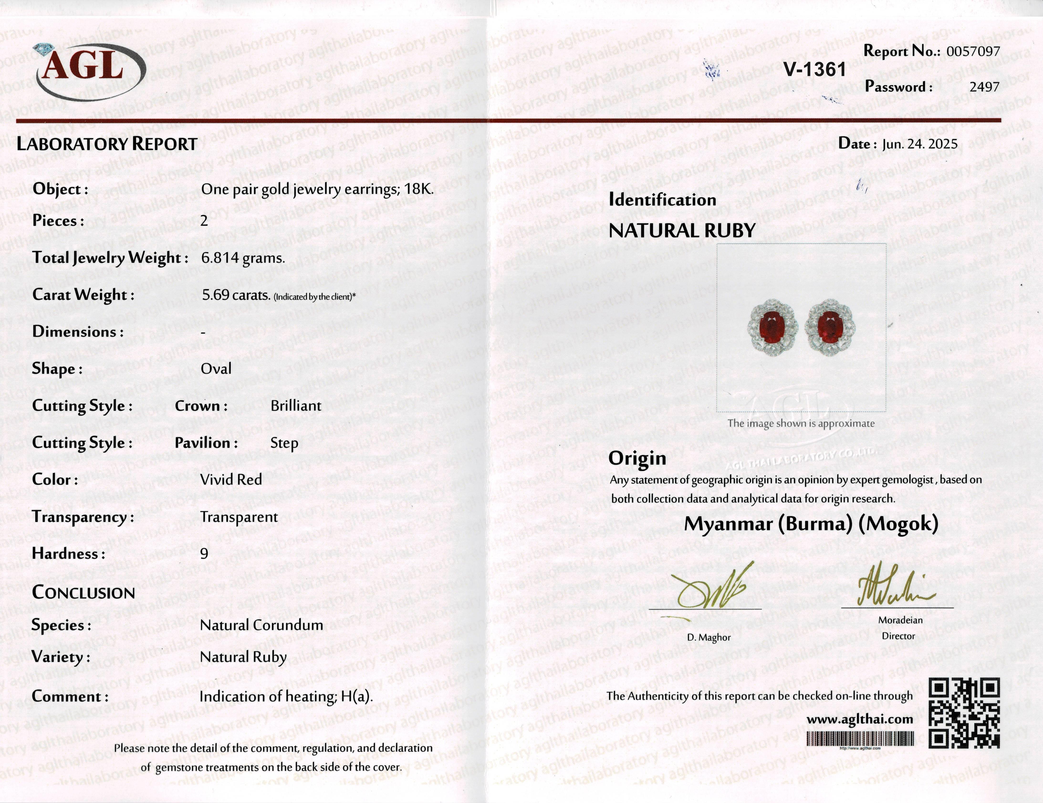 Orecchini con rubino di Birmania e diamanti da 5,69 carati certificati in oro bianco 18 carati in vendita 2