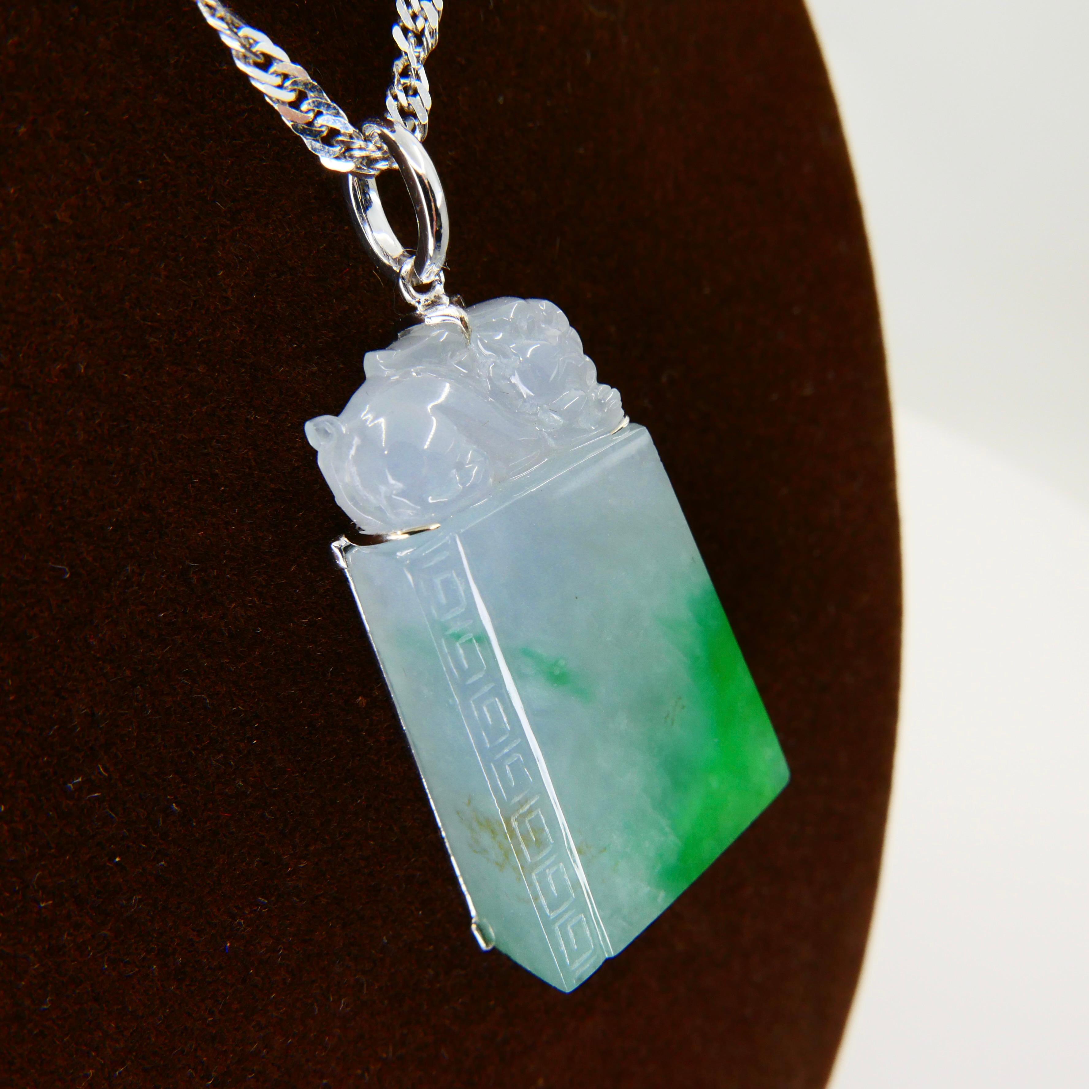 Certified 56.96cts Jadeite Pendant, Patches of Imperial Green, Brings Good Luck 4