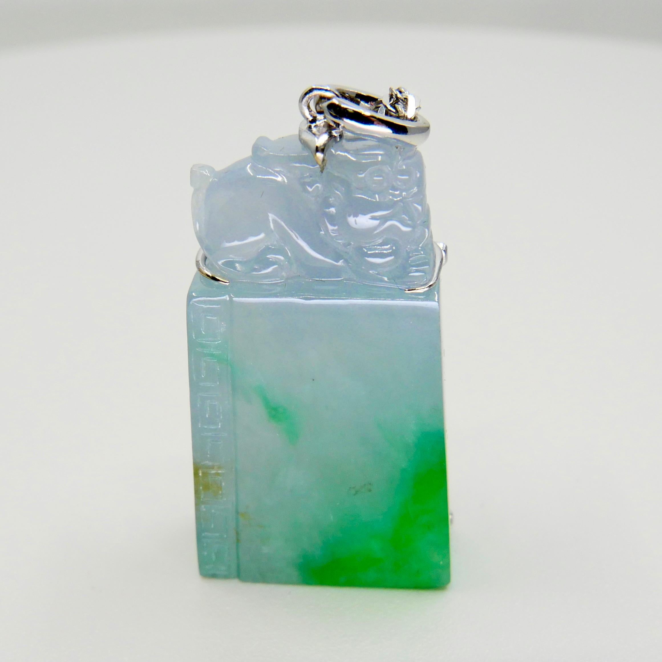 Certified 56.96cts Jadeite Pendant, Patches of Imperial Green, Brings Good Luck 6