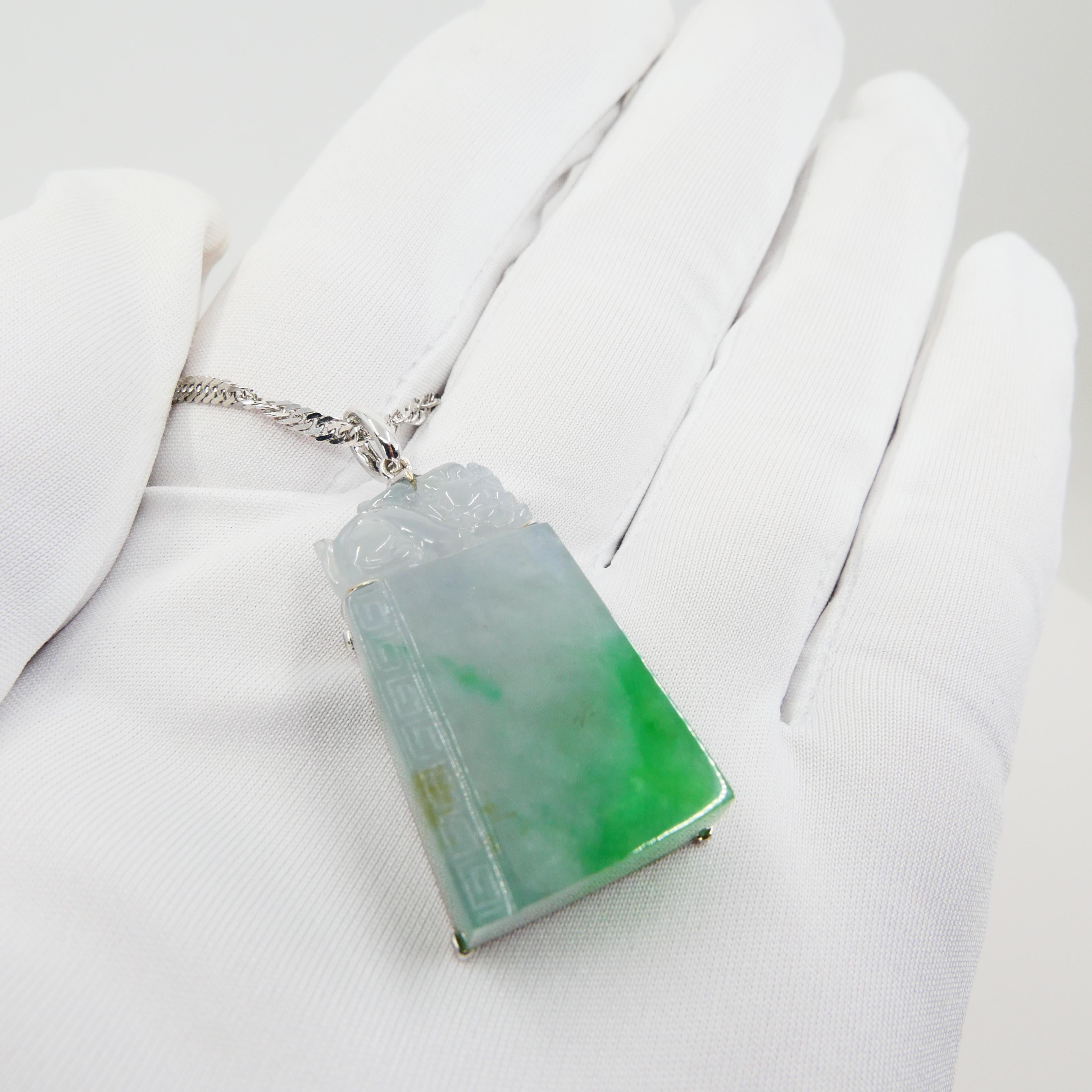 Certified 56.96cts Jadeite Pendant, Patches of Imperial Green, Brings Good Luck 8