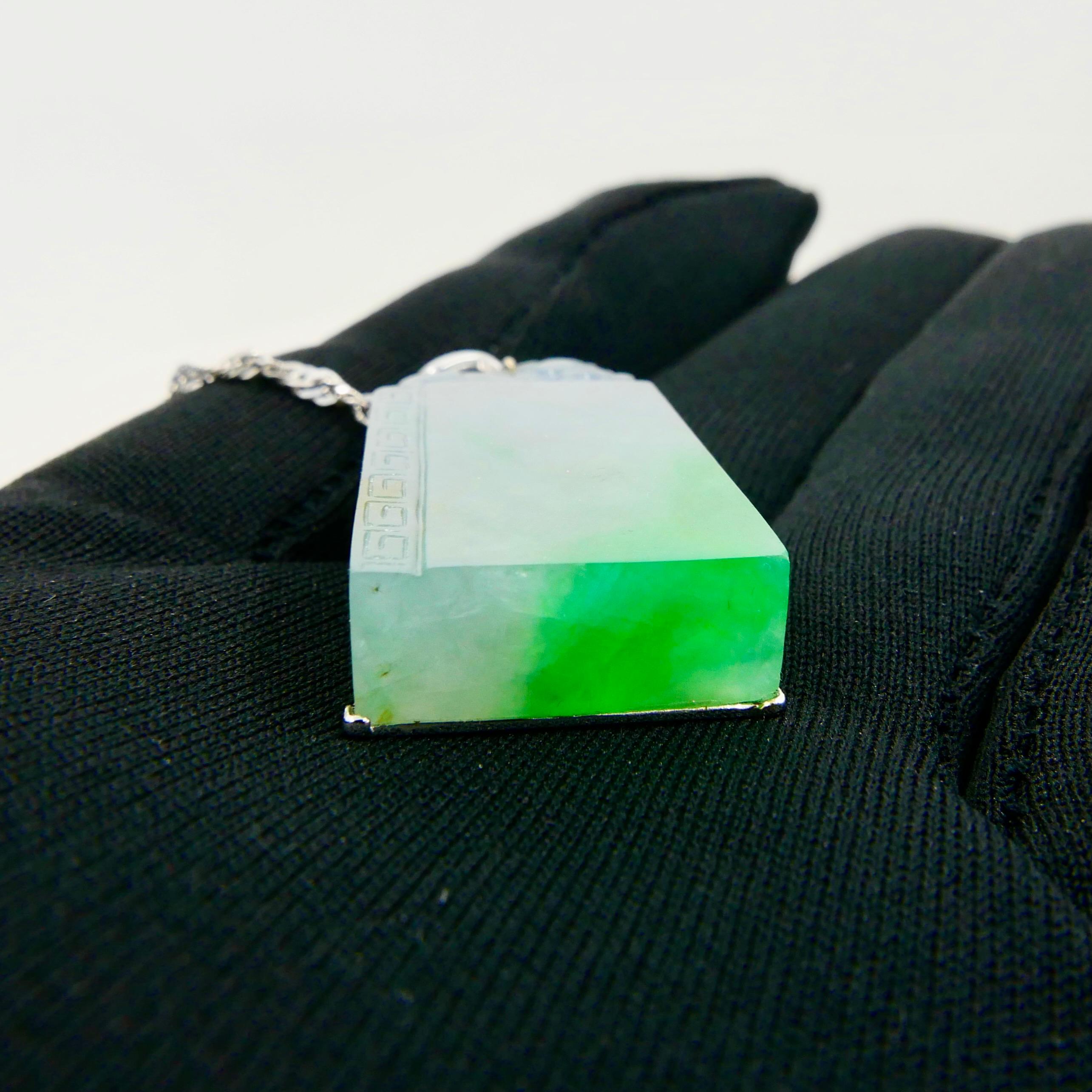Certified 56.96cts Jadeite Pendant, Patches of Imperial Green, Brings Good Luck 9