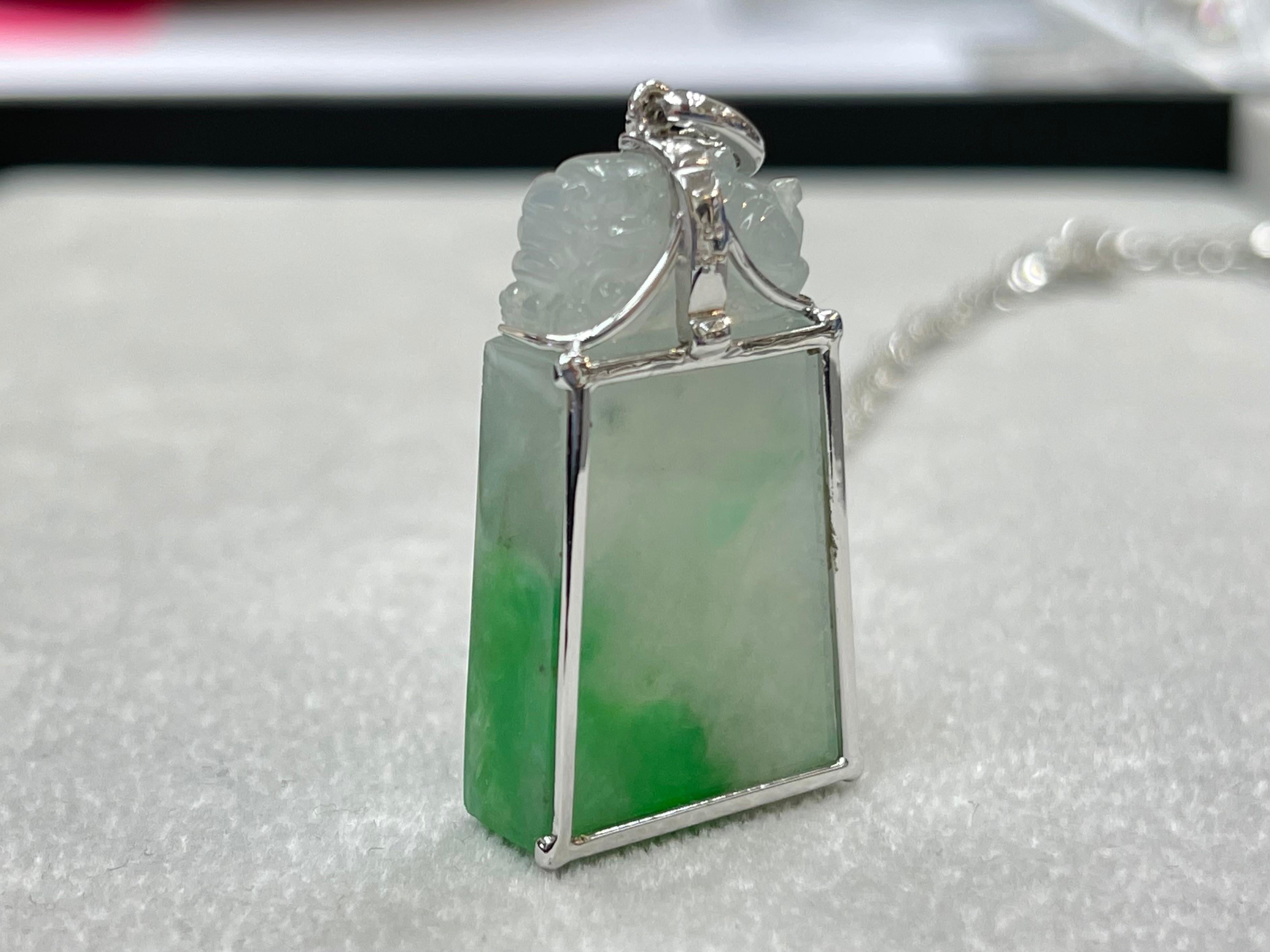 Certified 56.96cts Jadeite Pendant, Patches of Imperial Green, Brings Good Luck 11
