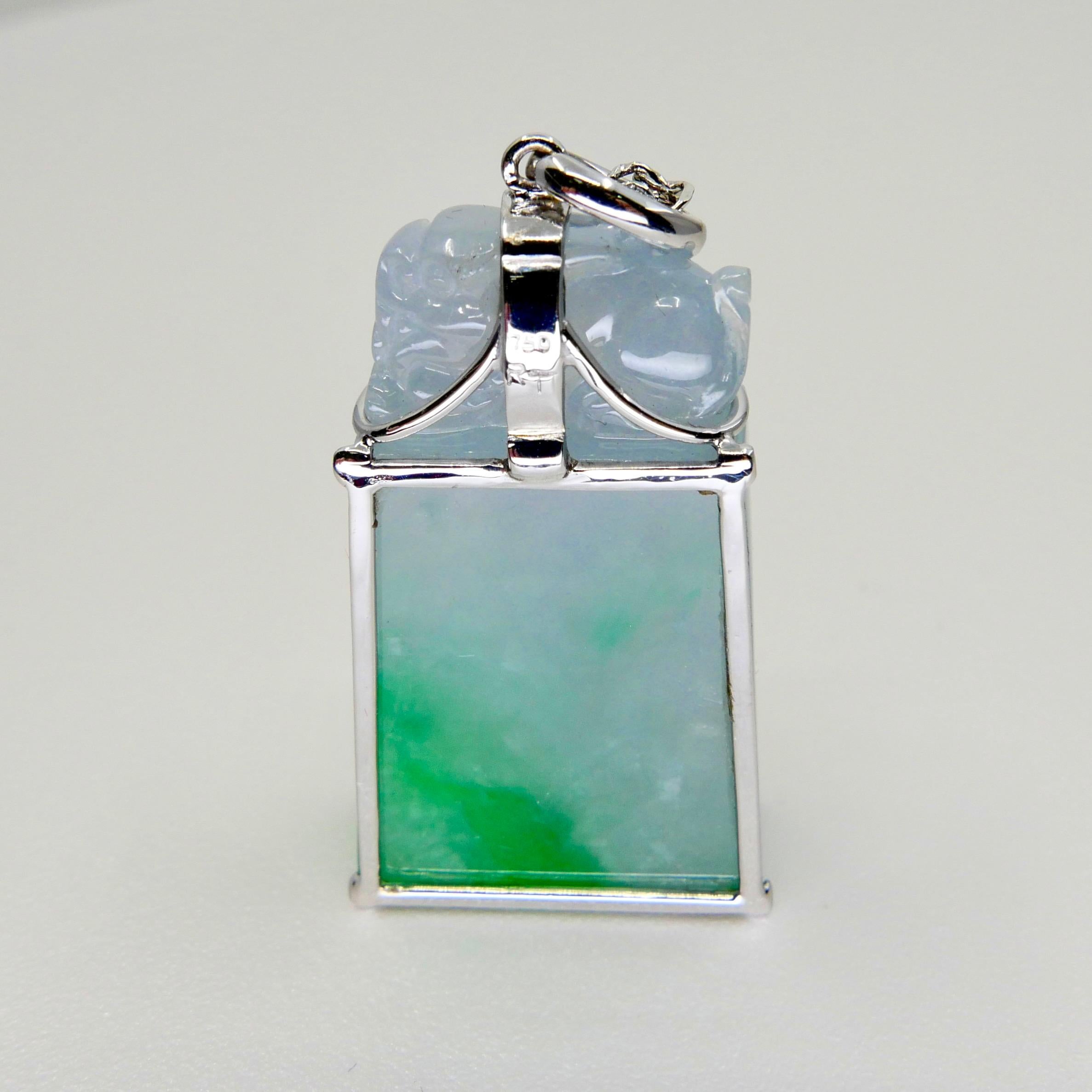 Rough Cut Certified 56.96cts Jadeite Pendant, Patches of Imperial Green, Brings Good Luck