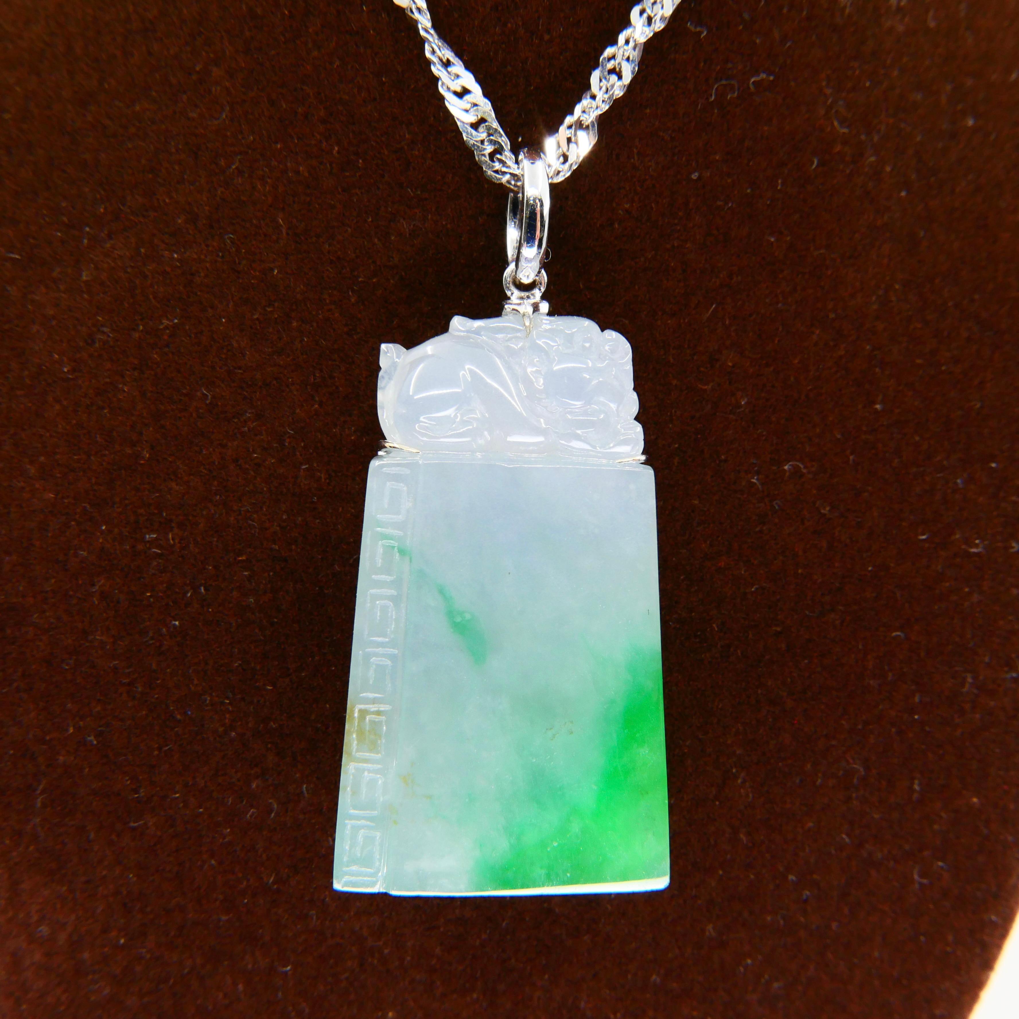 Certified 56.96cts Jadeite Pendant, Patches of Imperial Green, Brings Good Luck In New Condition In Hong Kong, HK