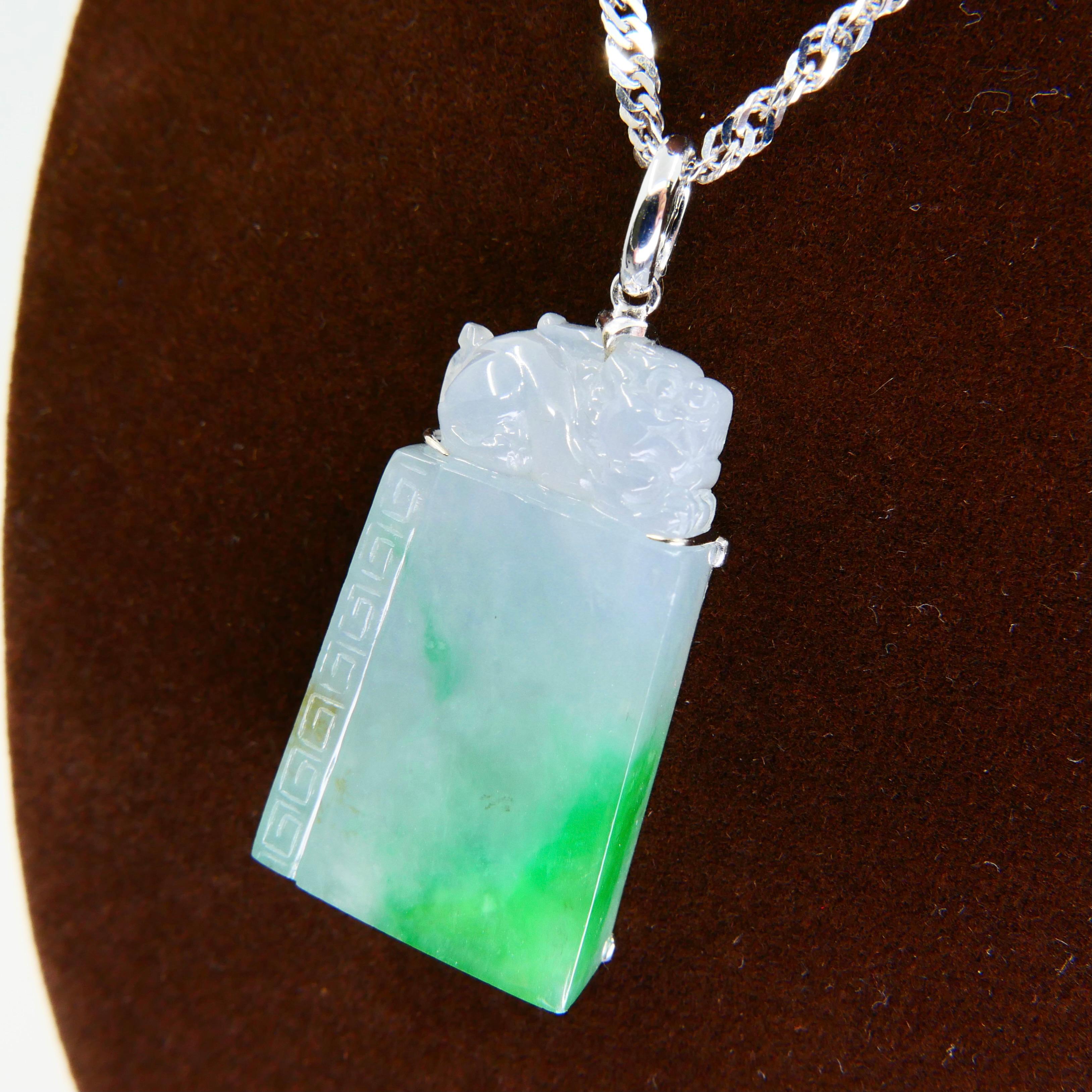 Certified 56.96cts Jadeite Pendant, Patches of Imperial Green, Brings Good Luck 2