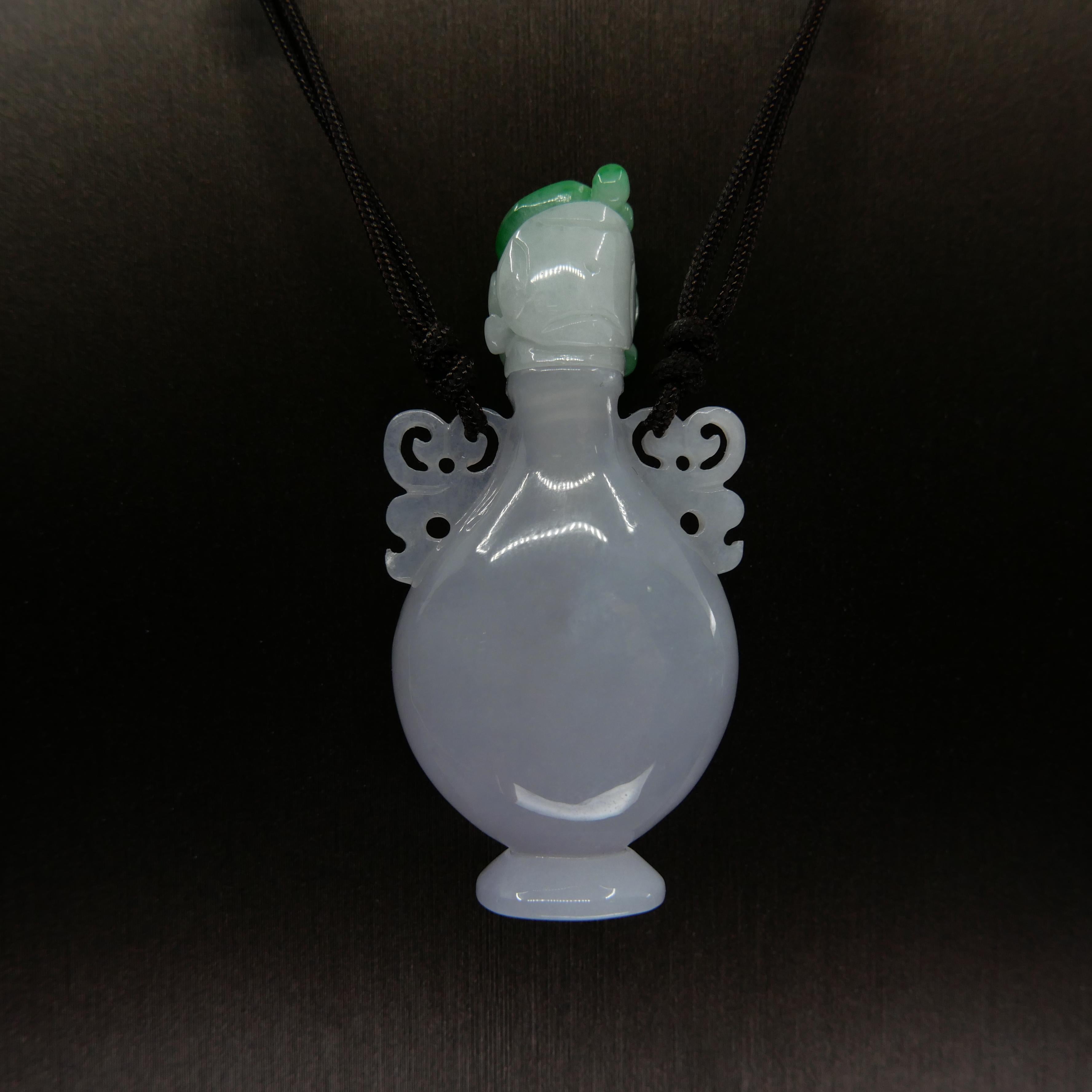 Certified 57 Carat Jade Perfume Bottle Pendant, Snuff Bottle, Functional For Sale 7