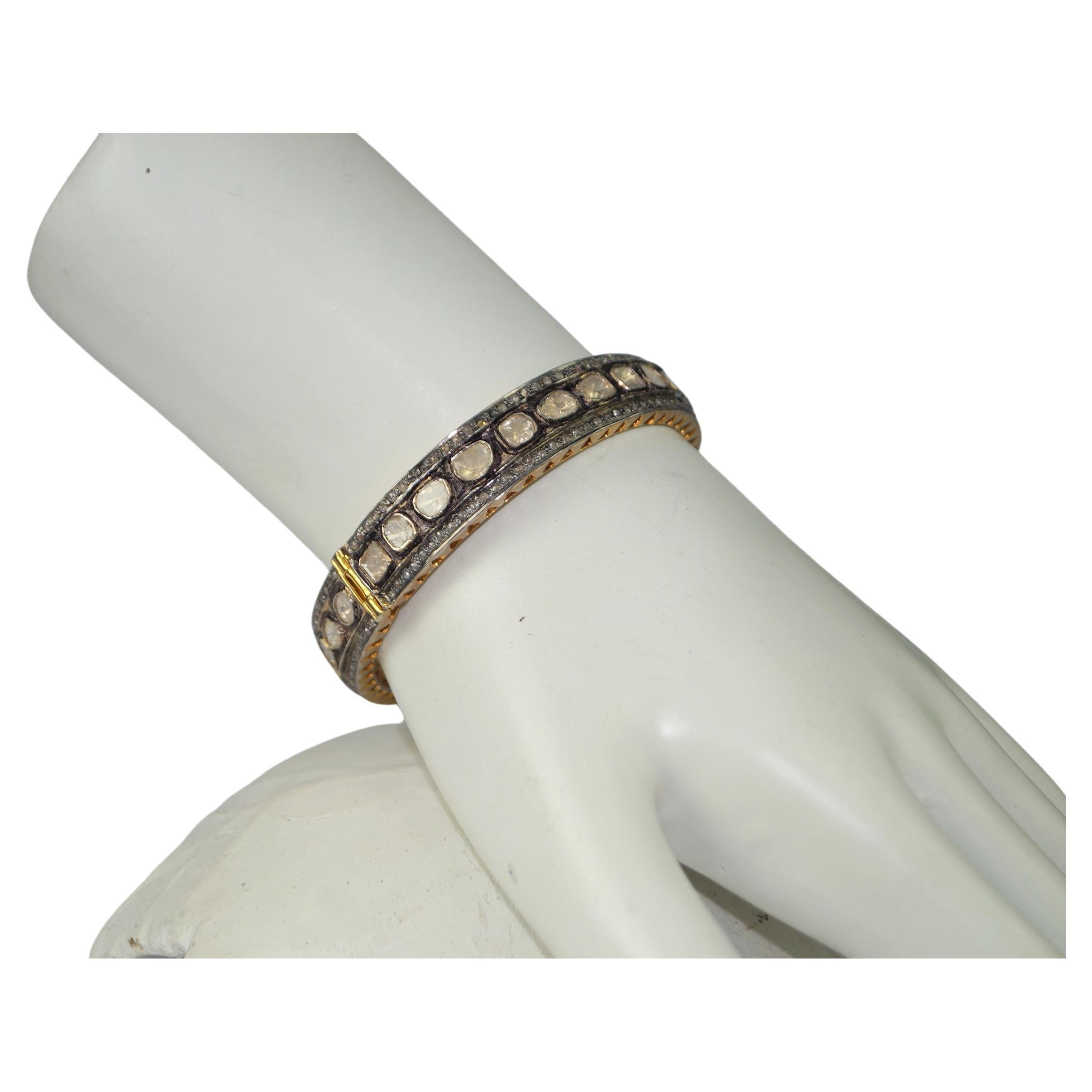 Bracelet plaqué or et argent sterling avec diamants naturels non taillés certifiés 5.70 carats en vente