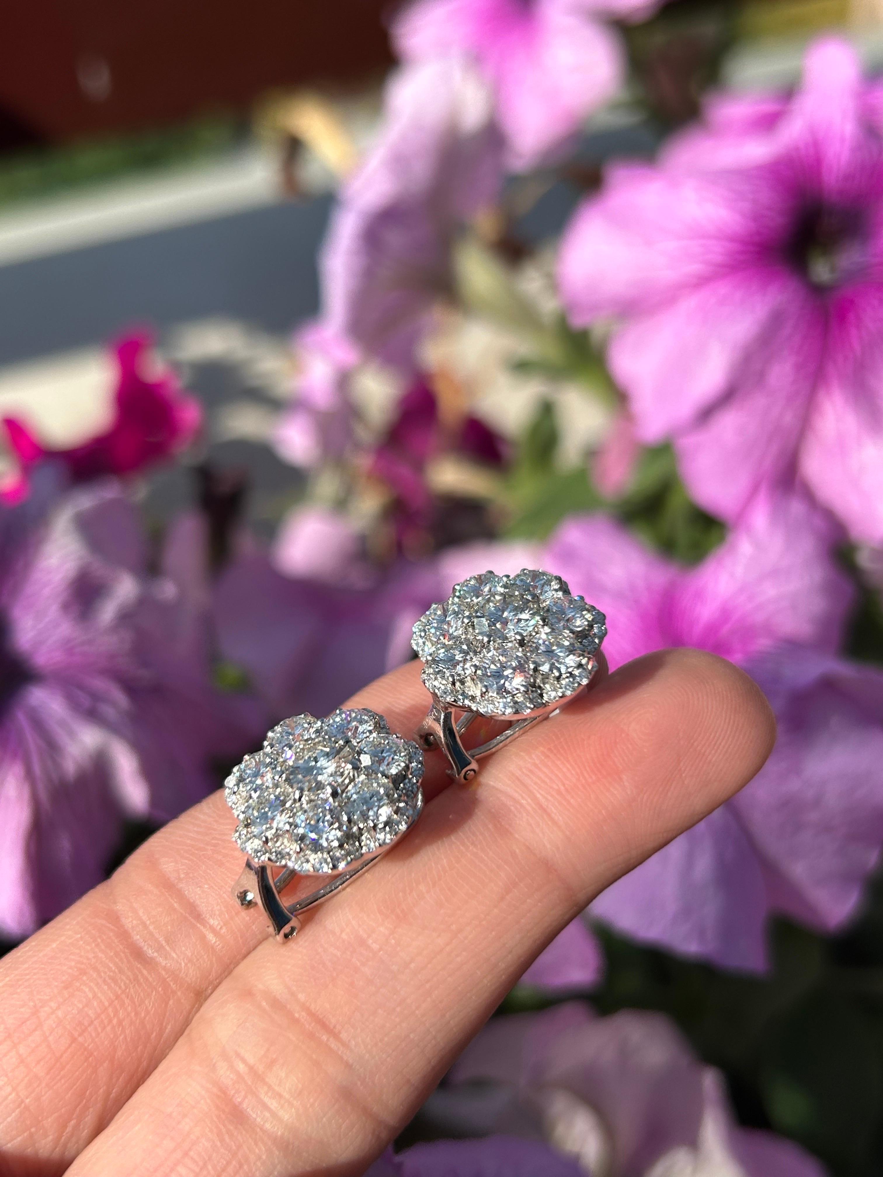 Modern Certified 5.71 Carat Diamond Floral Cluster Studs For Sale