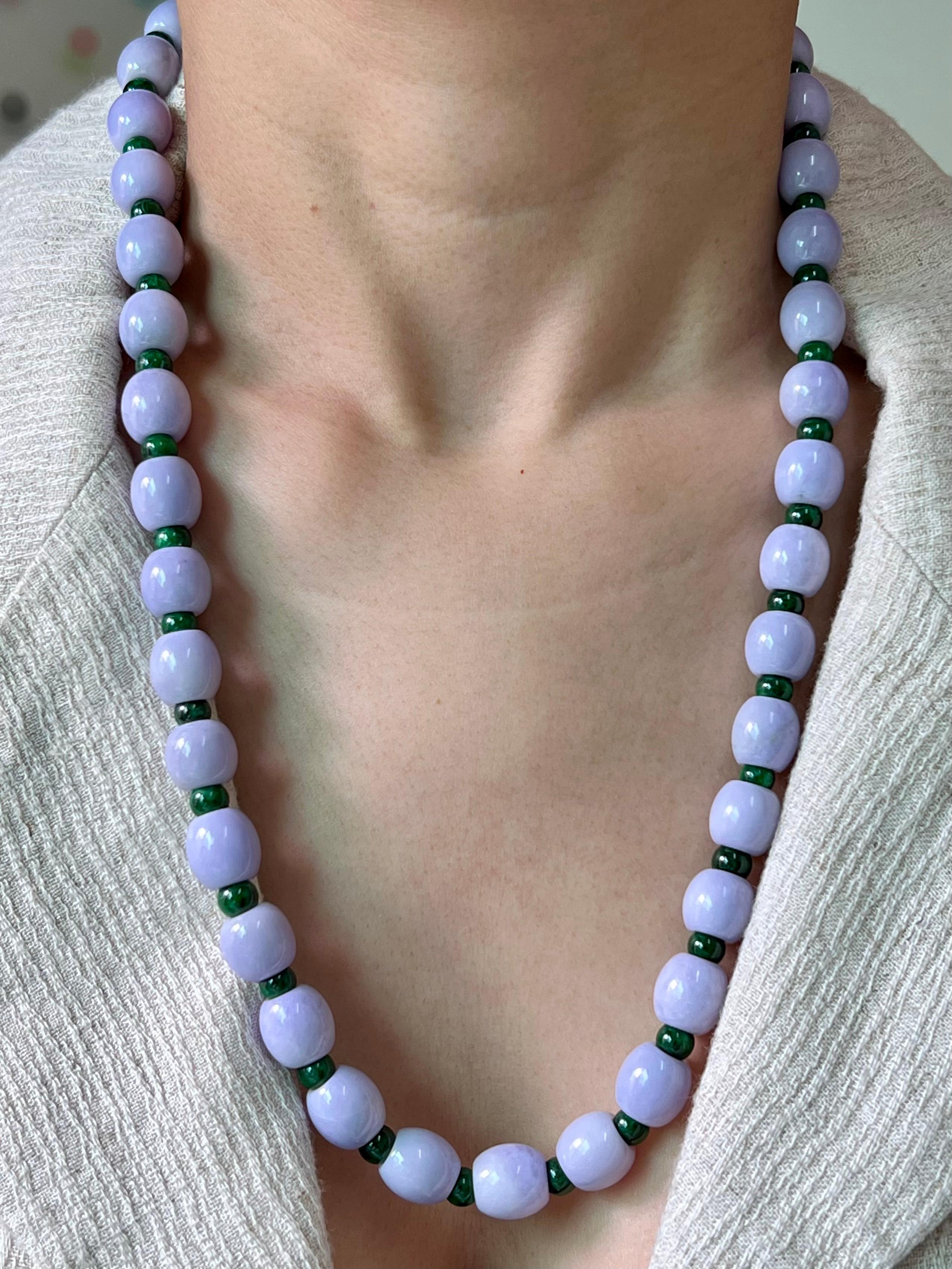 Certified 577 CTW Lavender Intense Green Jade Lotus Seed Necklace, Substantial For Sale 5